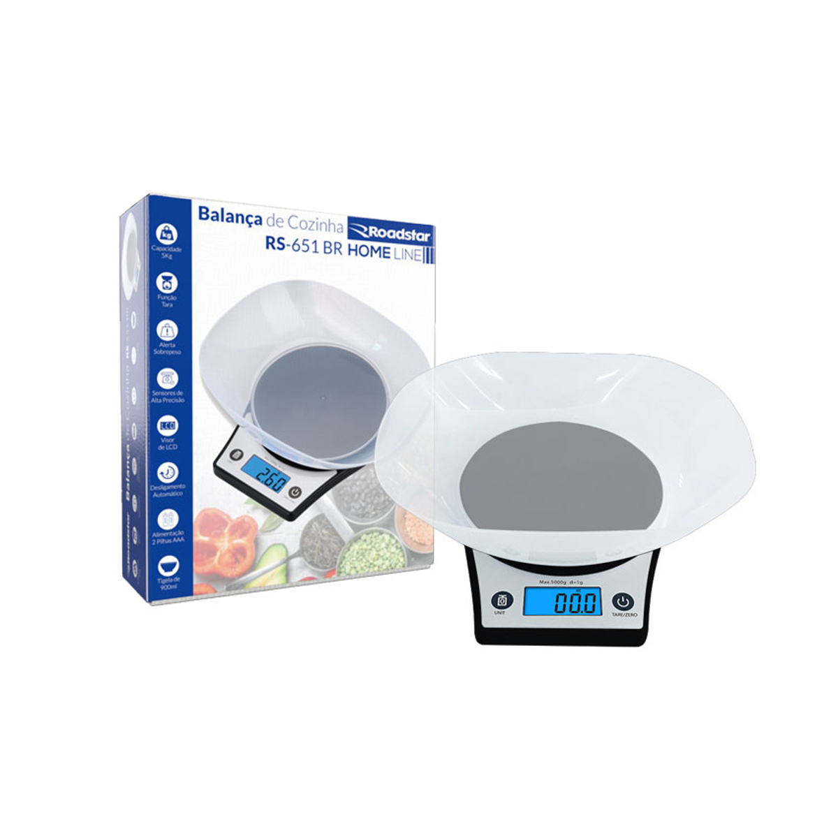Balança de Cozinha Até 5 Kg com Tigela 900ml - Roadstar RS-651BR