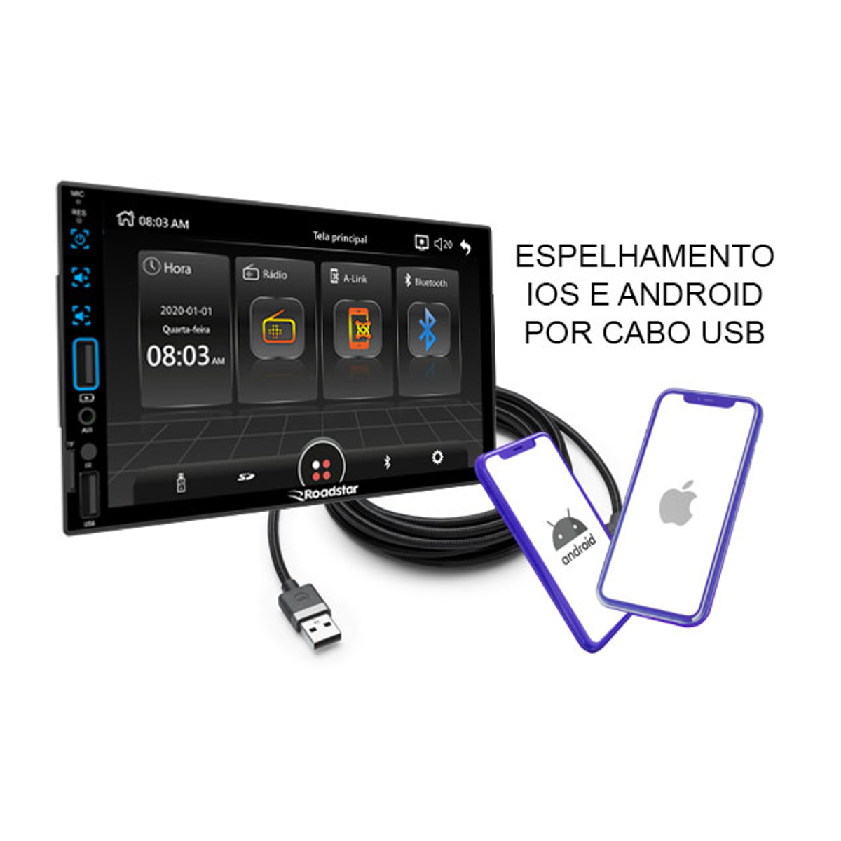 Central Multimídia 2 Din MP5 7pol Full Touch Bluetooth Micro SD AUX USB RS-506BR Plus - Roadstar