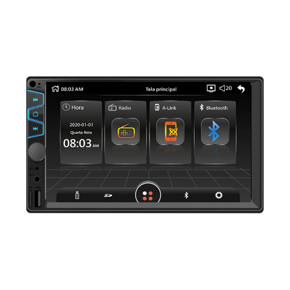 Central Multimídia MP5 2 Din 7" Bluetooth Micro SD USB Auxiliar Android RS-404BR Plus - Roadstar