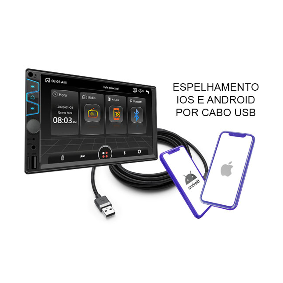 Central Multimídia MP5 2 Din 7" Bluetooth Micro SD USB Auxiliar Android RS-404BR Plus - Roadstar
