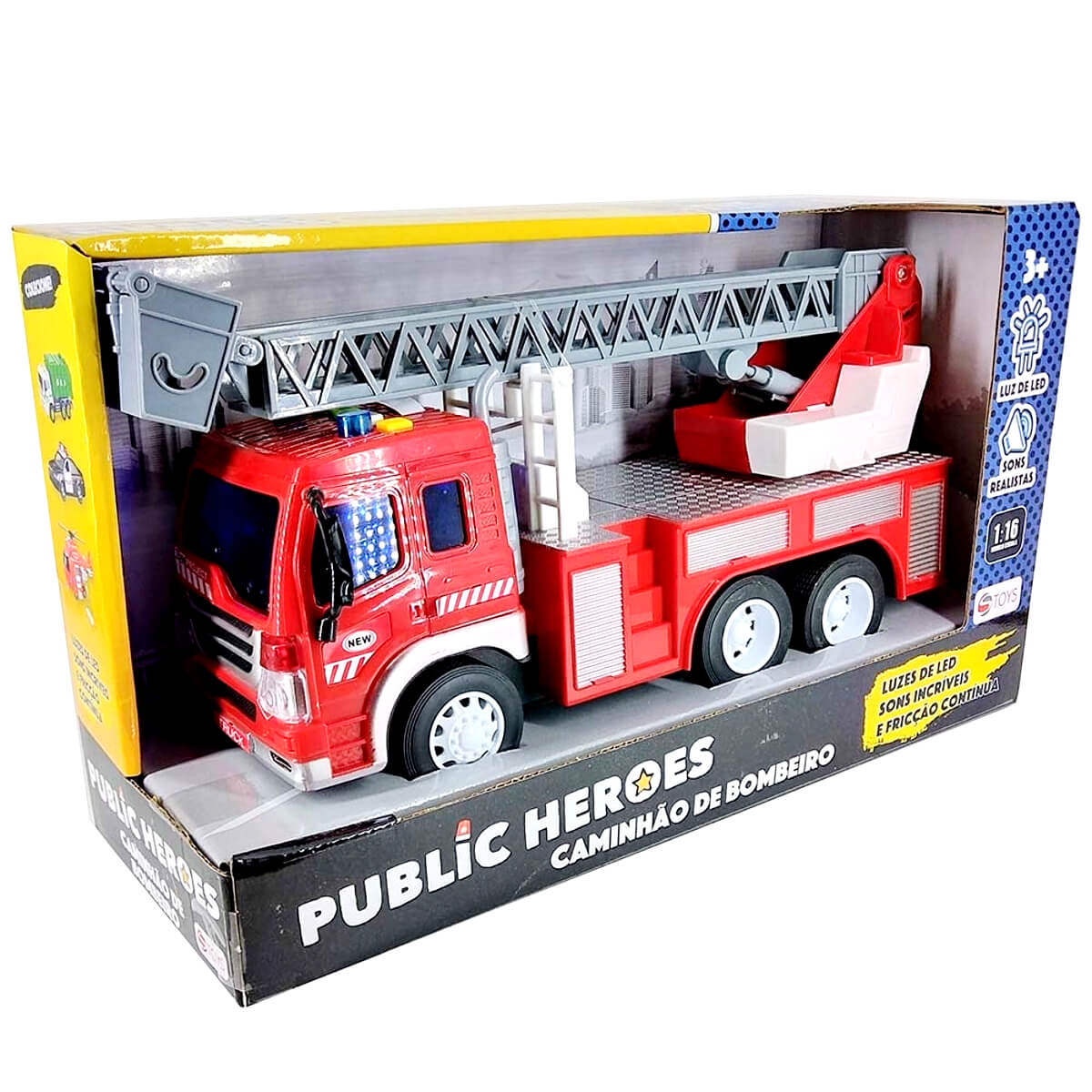 Caminhão de Bombeiros Com luz e Som Escada Sobe Gira 1:16 Brinquedo Infantil Shiny Toys 000435