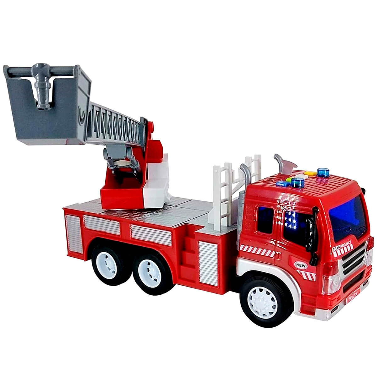 Caminhão de Bombeiros Com luz e Som Escada Sobe Gira 1:16 Brinquedo Infantil Shiny Toys 000435