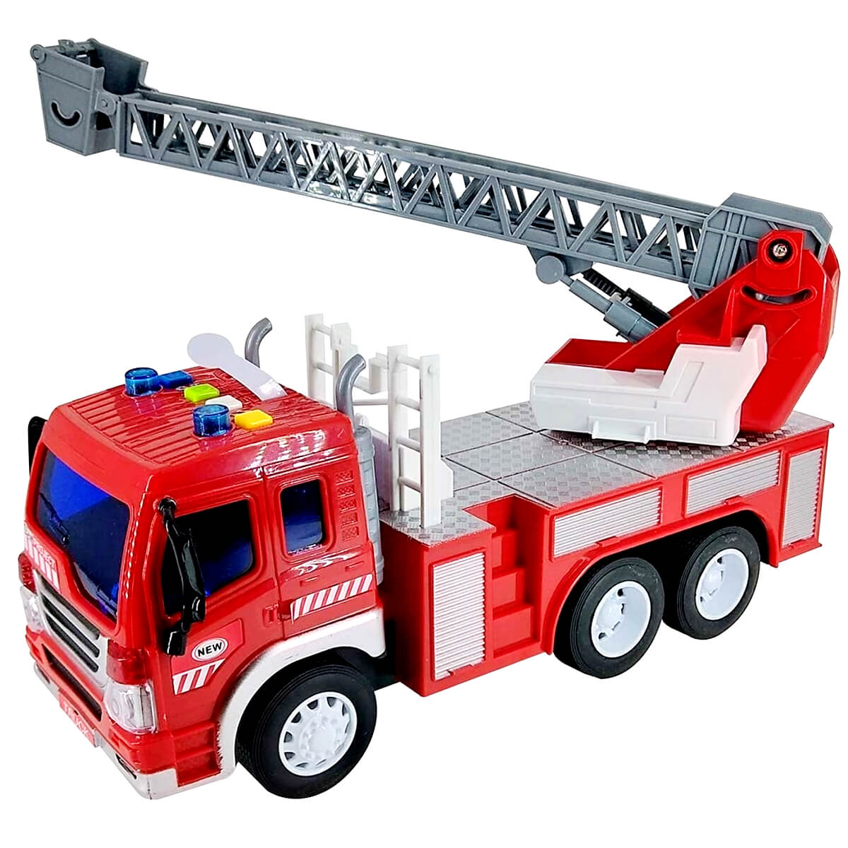 Caminhão de Bombeiros Com luz e Som Escada Sobe Gira 1:16 Brinquedo Infantil Shiny Toys 000435