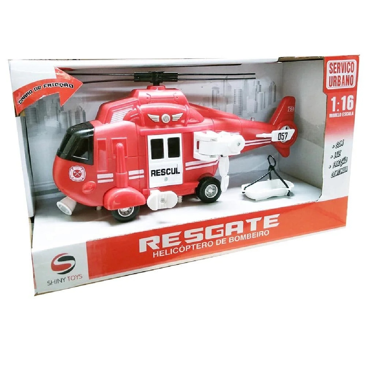 Helicoptero de Resgate Vermelho com Luzes e Sons - Shiny Toys 000434