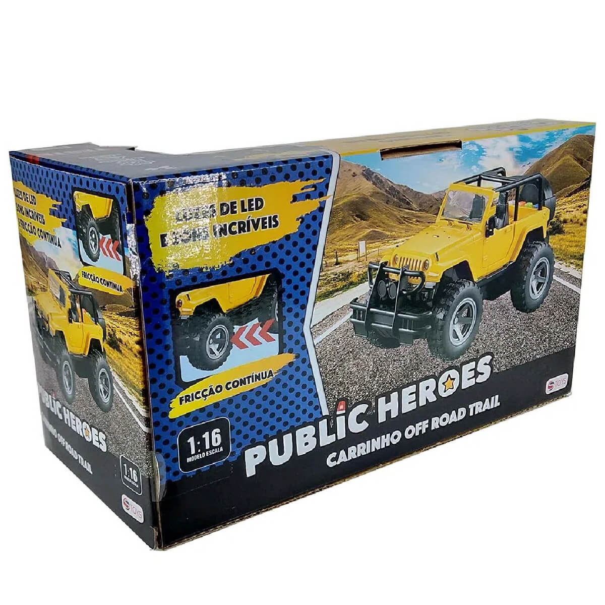 Brinquedo carrinho Off Road Trail Amarelo 1:16 com Luz, Som e Fricção - Shiny Toys 545