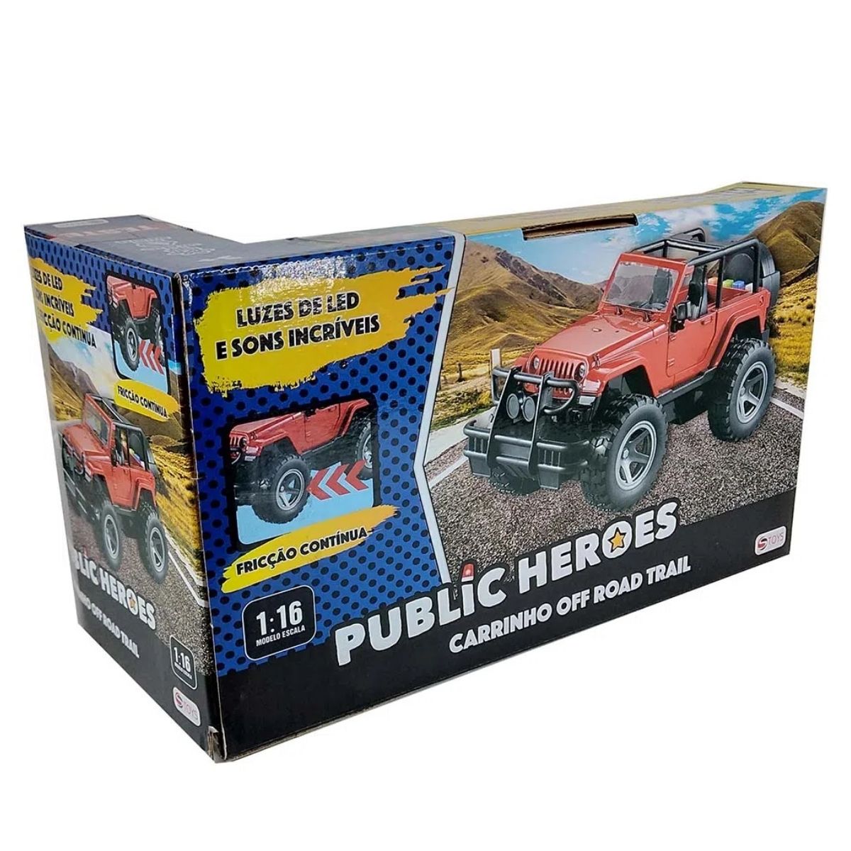 Brinquedo carrinho Off Road Trail Vermelho com Luz Som e Fricção 1:16 - Shiny Toys 546