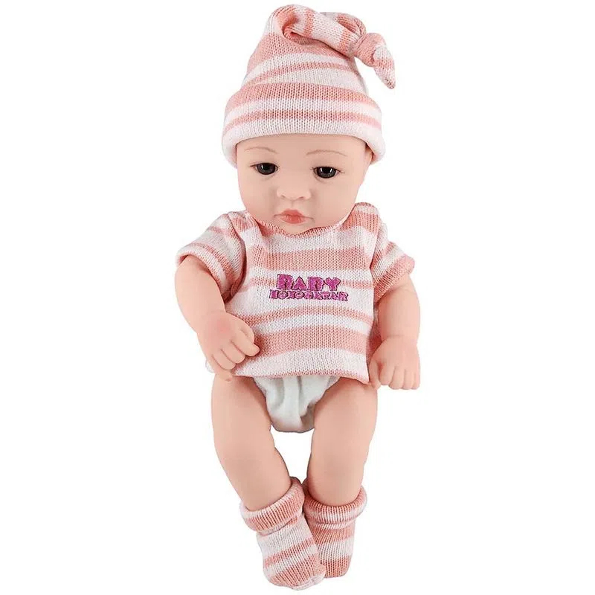 Boneca Bebe Reborn Laura Baby Mini Jolie 100% Vinil Macio 3 Acessórios Enxoval Completo Toys 00543