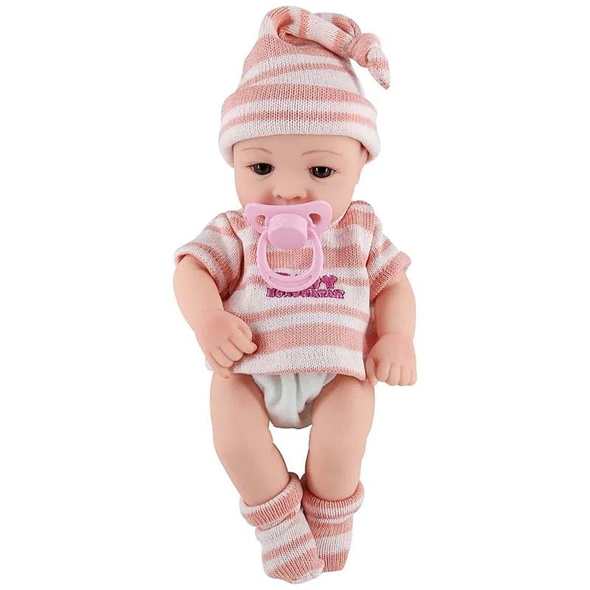 Boneca Bebe Reborn Laura Baby Mini Jolie 100% Vinil Macio 3 Acessórios Enxoval Completo Toys 00543