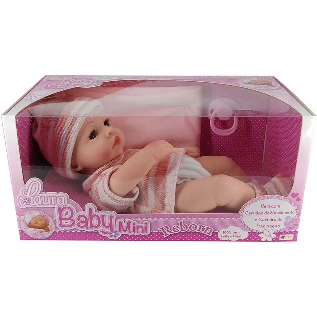 Boneca Bebe Reborn Laura Baby Mini Jolie 100% Vinil Macio 3 Acessórios Enxoval Completo Toys 00543