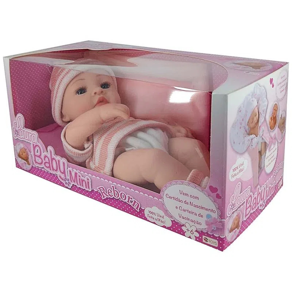 Boneca Bebe Reborn Laura Baby Mini Jolie 100% Vinil Macio 3 Acessórios Enxoval Completo Toys 00543