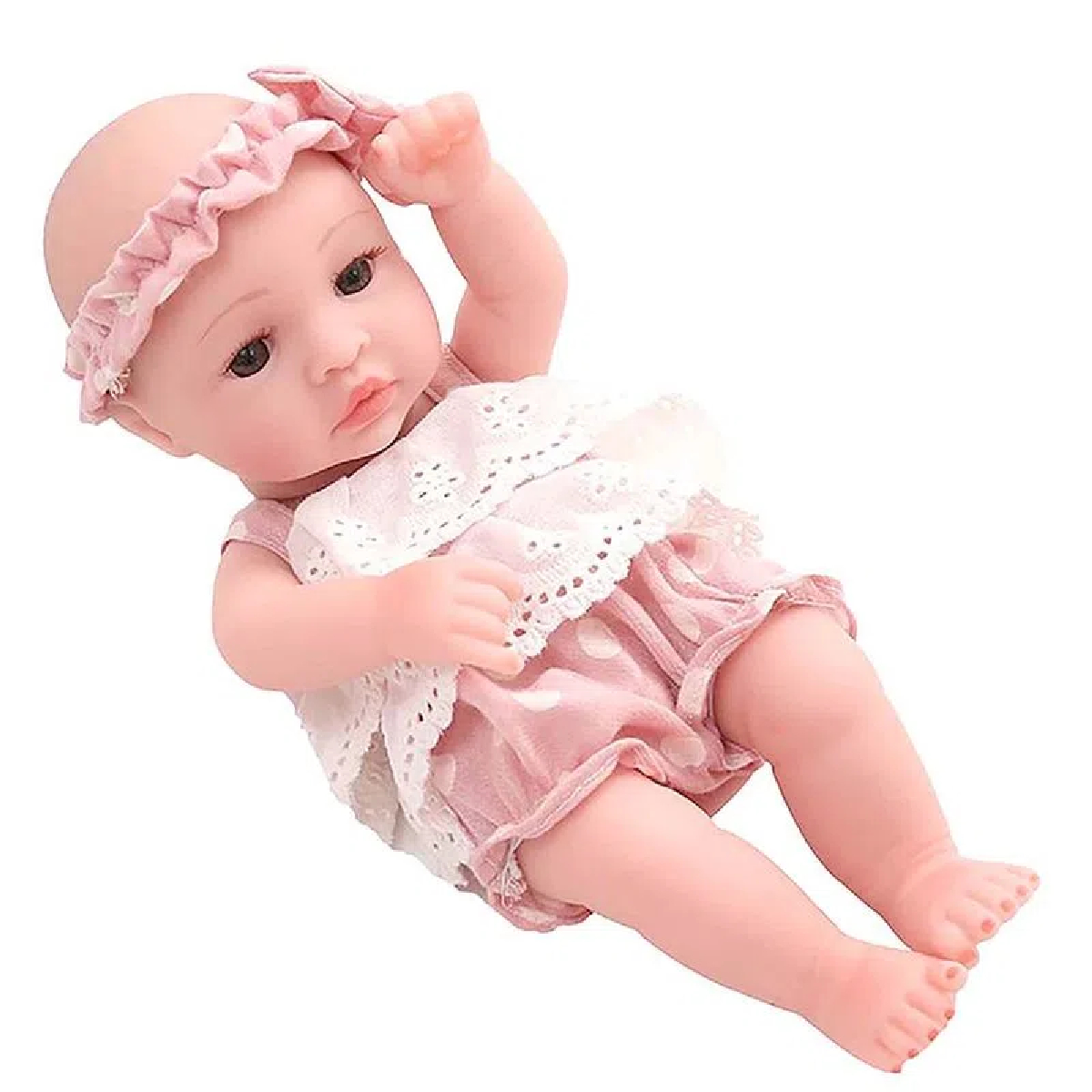 Boneca Bebê Reborn Laura Mini Lauren 100% Vinil Siliconado Completo 3 Acessórios Shiny Toys 000544