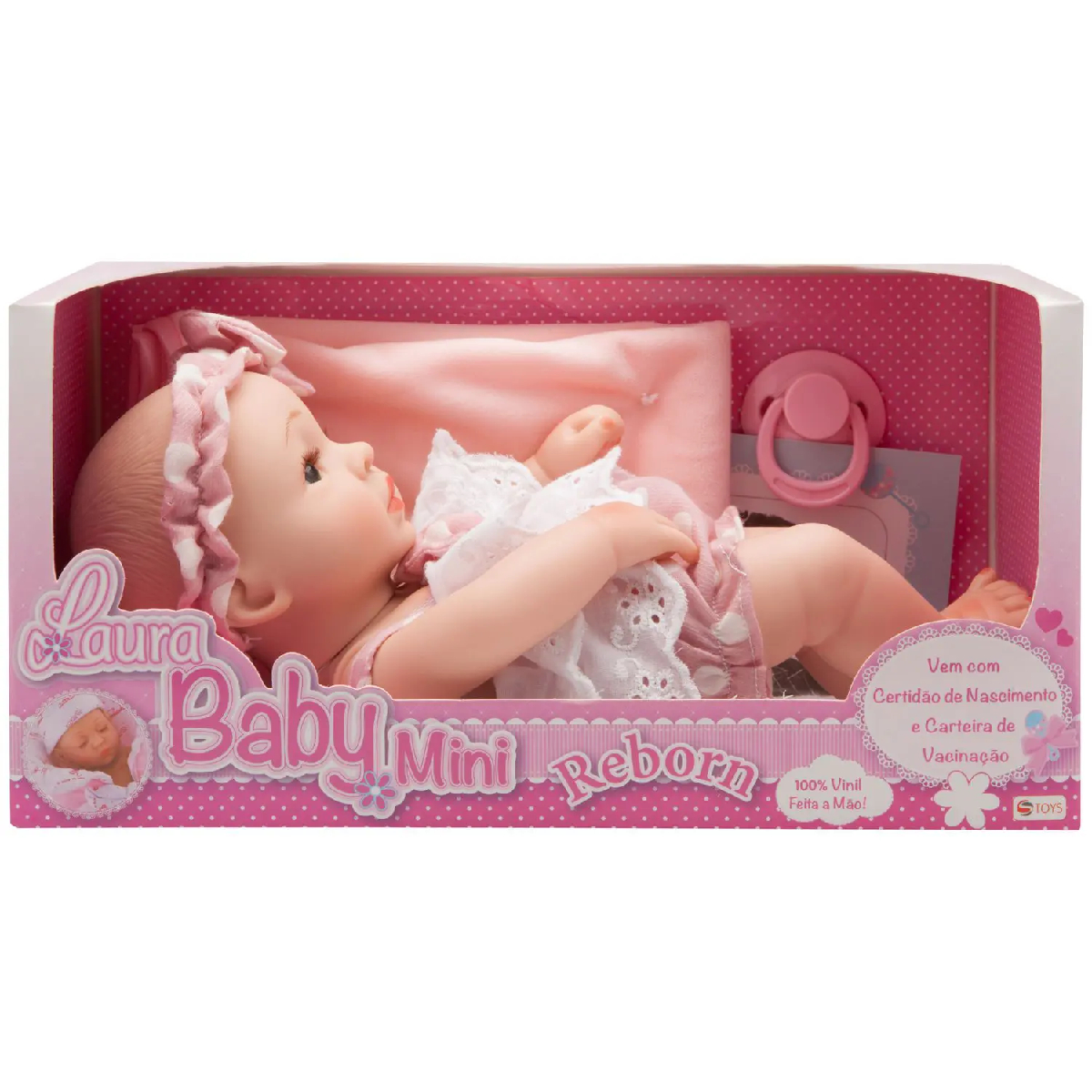 Boneca Bebê Reborn Laura Mini Lauren 100% Vinil Siliconado Completo 3 Acessórios Shiny Toys 000544