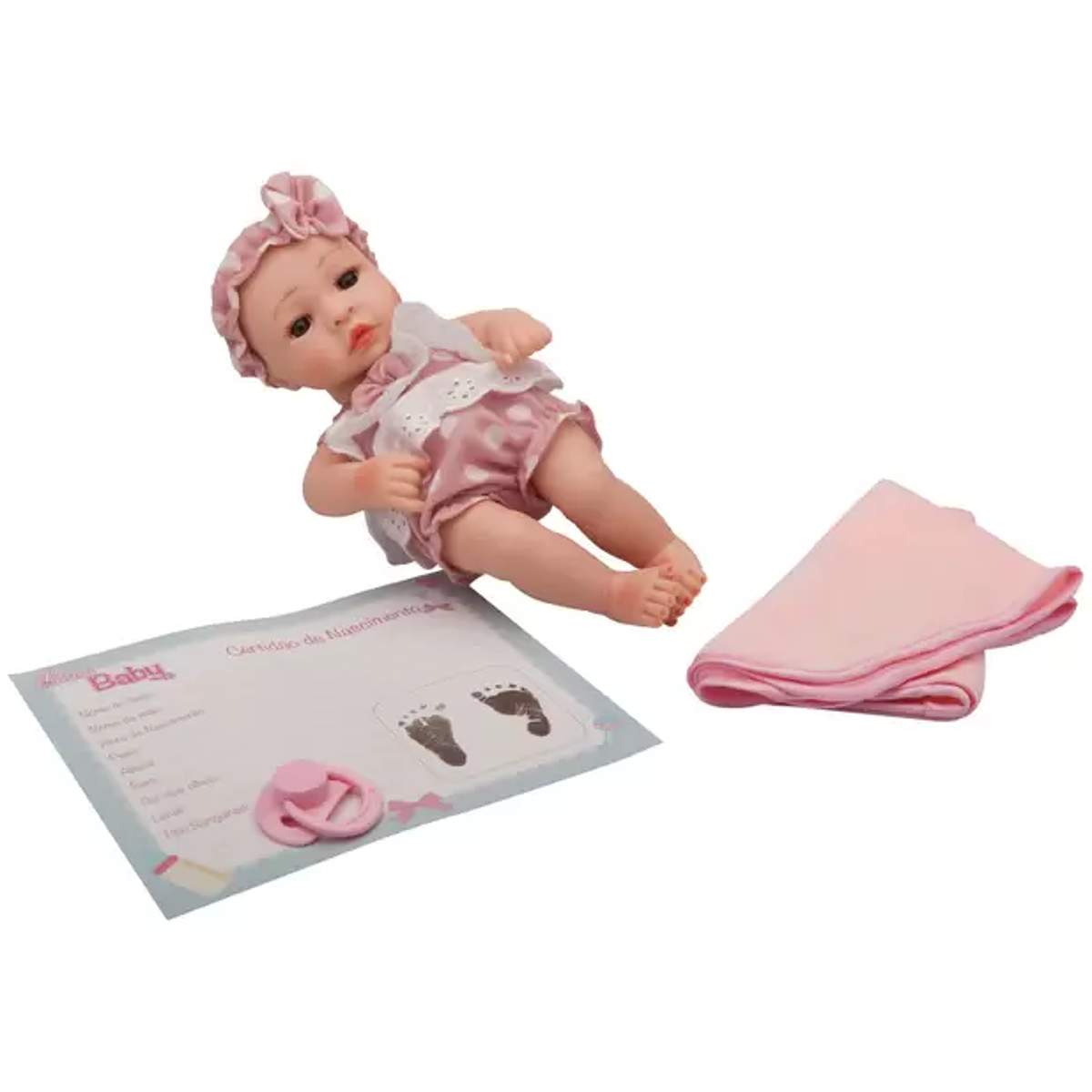 Boneca Bebê Reborn Laura Mini Lauren 100% Vinil Siliconado Completo 3 Acessórios Shiny Toys 000544