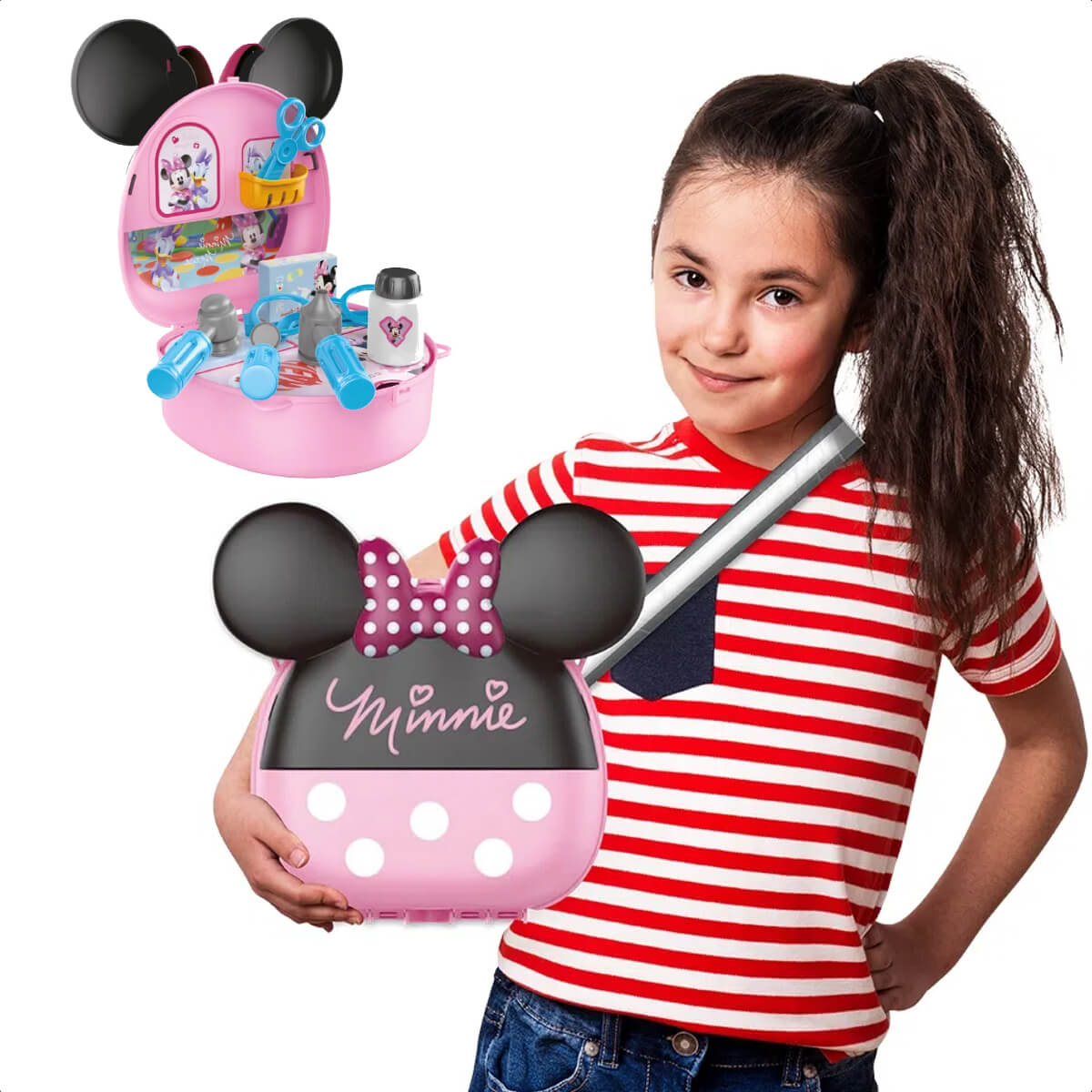 Brinquedo Maleta de Médica Minnie com Acessórios Alça Faz de Conta Brincadeira Multikids - BR1558
