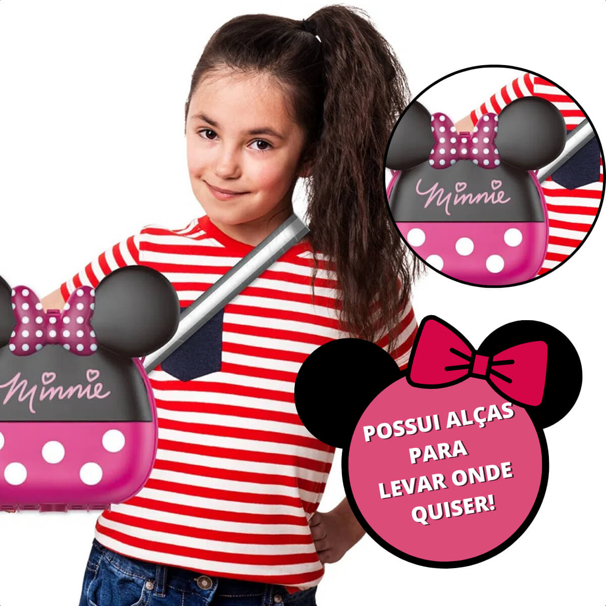 Brinquedo Maleta com Alça Cabeleireira Minnie com Acessórios Brincadeira Multikids - BR1560