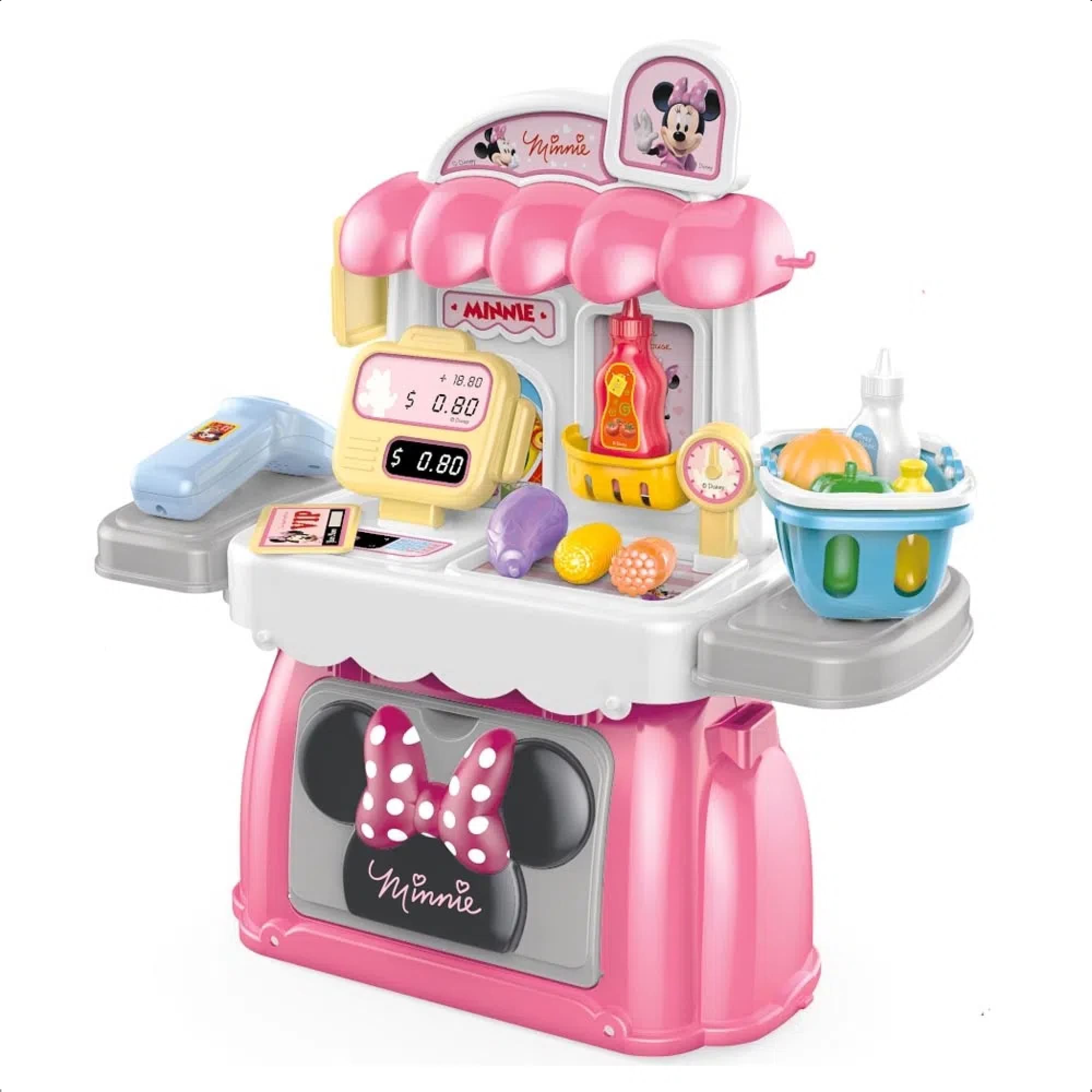 Brinquedo Maleta 3 Em 1 Mercado Da Minnie Com Som E Acessórios +3 Anos Rosa Multikids - BR1570
