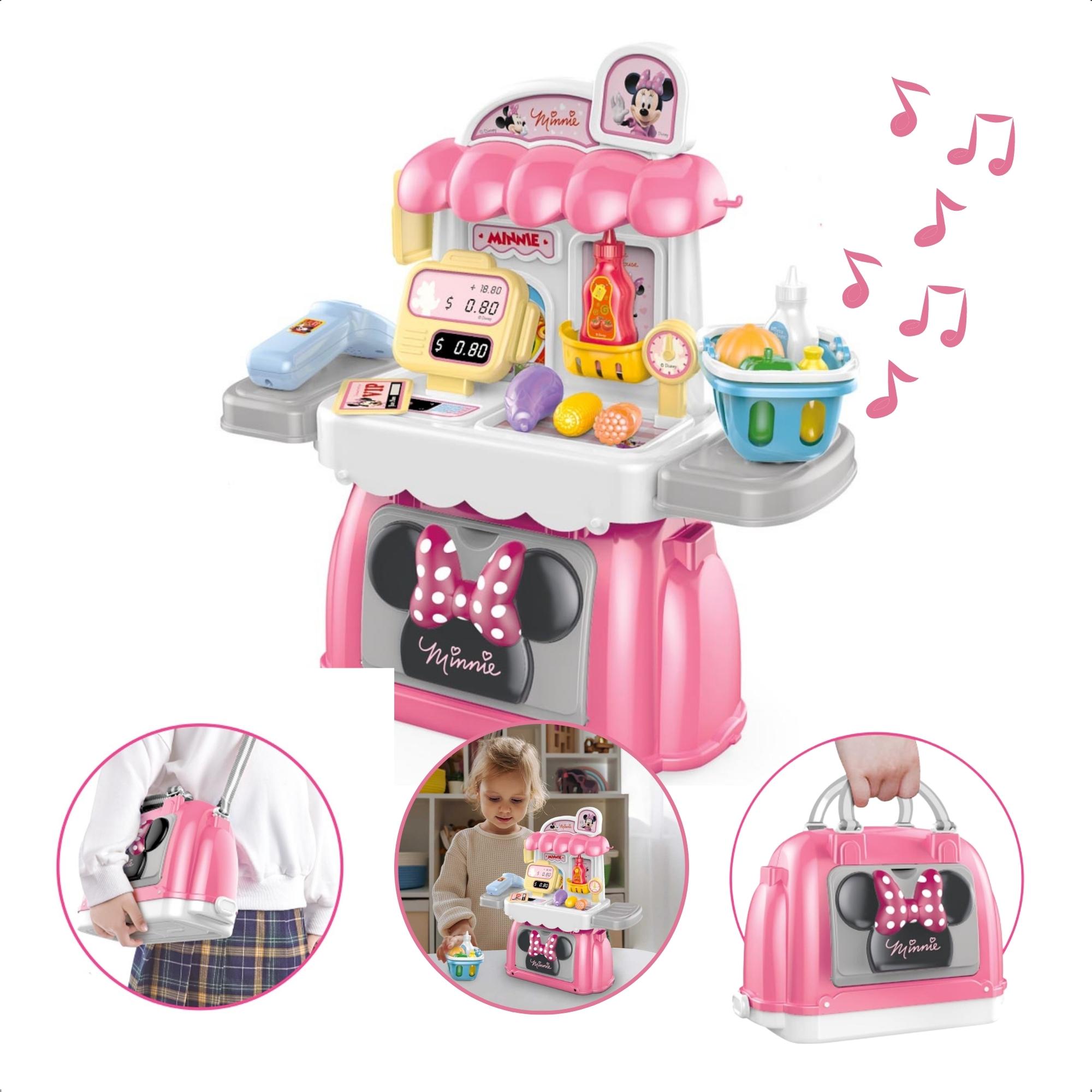 Brinquedo Maleta 3 Em 1 Mercado Da Minnie Com Som E Acessórios +3 Anos Rosa Multikids - BR1570
