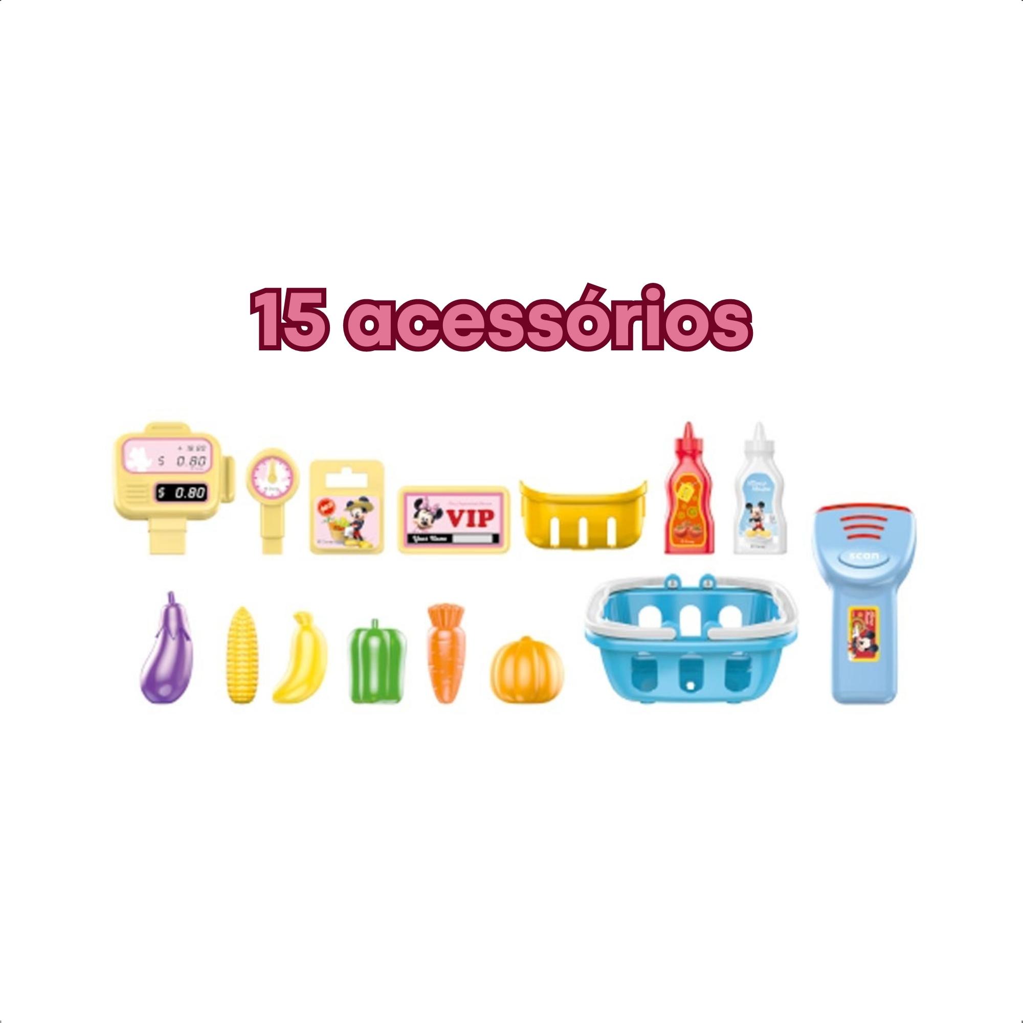 Brinquedo Maleta 3 Em 1 Mercado Da Minnie Com Som E Acessórios +3 Anos Rosa Multikids - BR1570