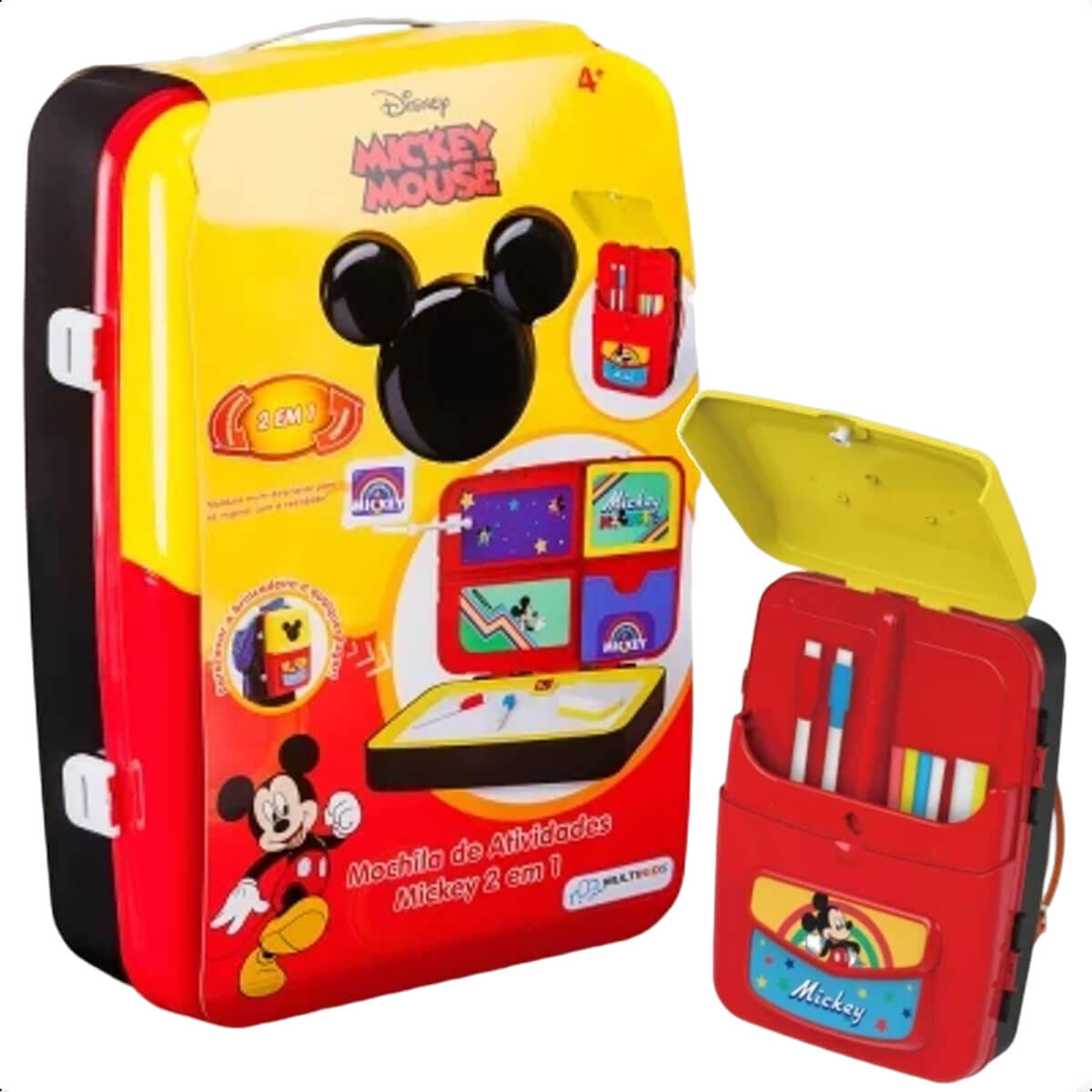 Mochila De Atividades Infantil Mickey 2 em 1 Vermelho e Preto Canetinhas Multikids BR1587