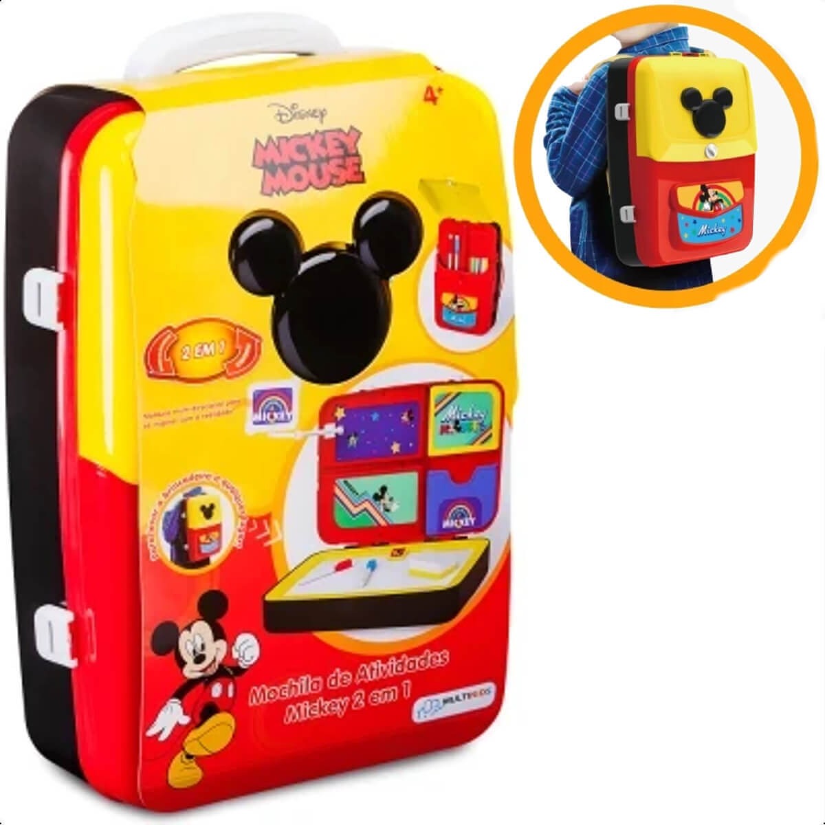 Mochila De Atividades Infantil Mickey 2 em 1 Vermelho e Preto Canetinhas Multikids BR1587