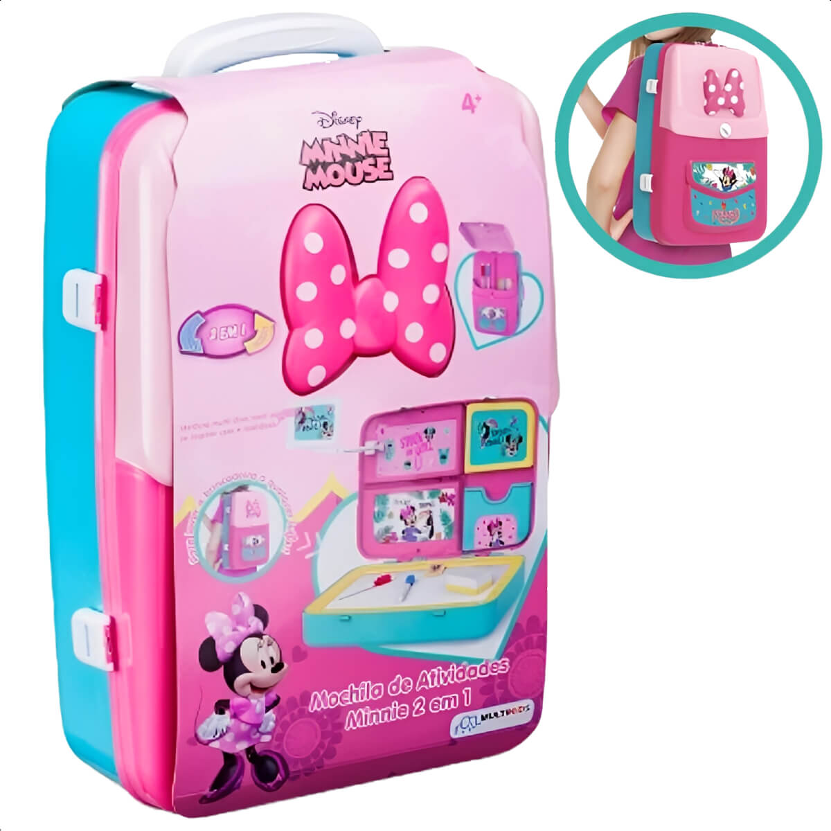 Mochila Infantil de Atividades Minnie Rosa com Canetinhas e Acessorios 2 em 1 Multikids BR1588
