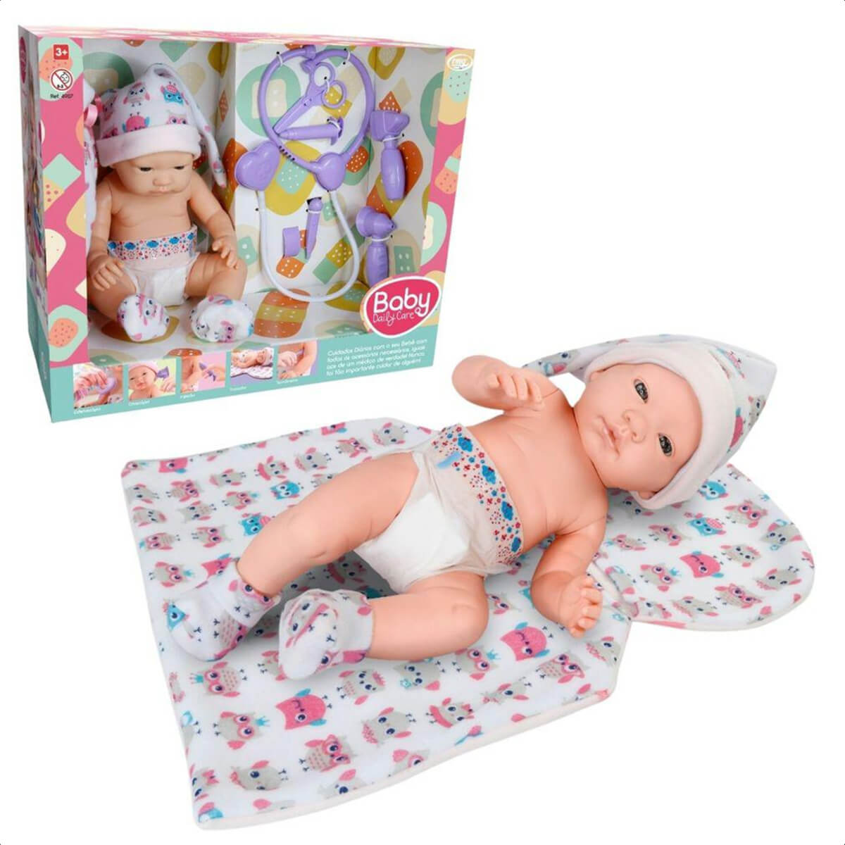 Boneca Reborn Daily Care em Vinil Macio com Acessórios Médicos Faz de Conta Omg Kids 4907