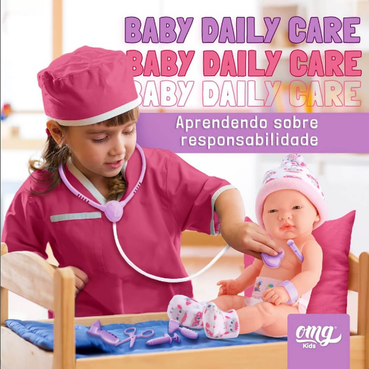 Boneca Reborn Daily Care em Vinil Macio com Acessórios Médicos Faz de Conta Omg Kids 4907