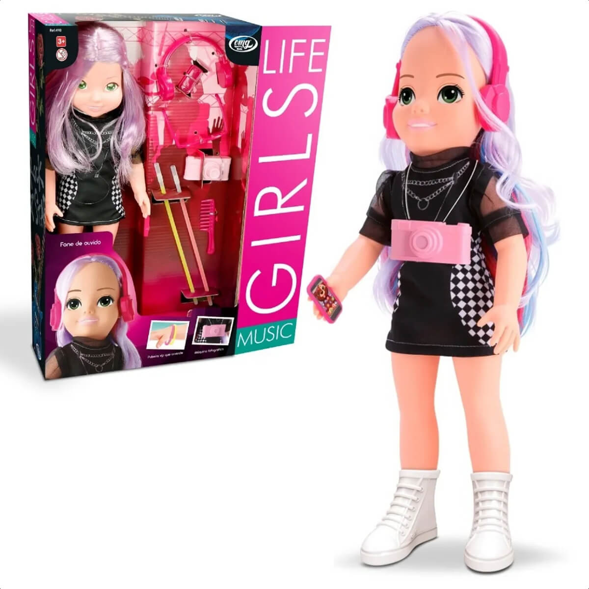 Brinquedo Boneca Girls Life Music 100% Vinil Acessórios Faz de Conta Brincadeira Omg Kids - 4910