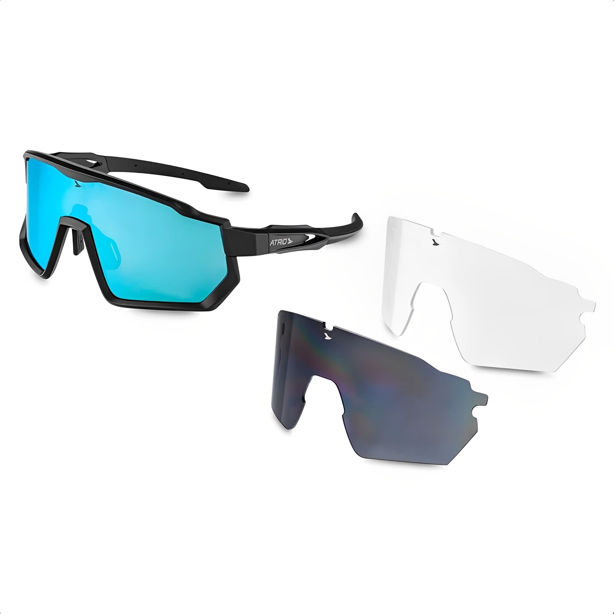 Óculos Esportivo Para Ciclismo Com Proteção UV400 E Kit3 Lentes Sprinter Blue White Atrio - BI232