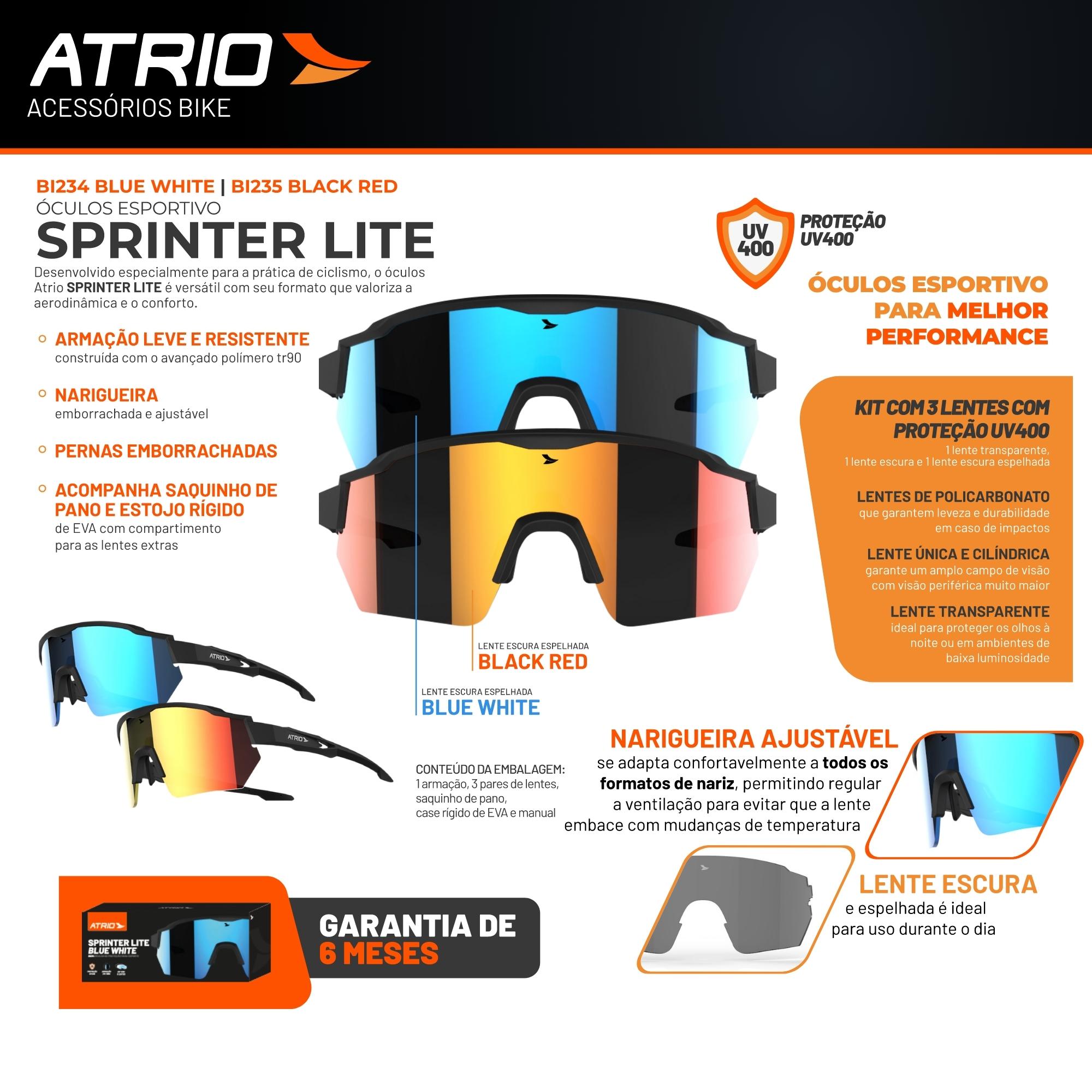 Óculos Esportivo Sprinter Lite Com Proteção UV400 E Kit3 Lentes Blue White Ciclismo Atrio - BI234
