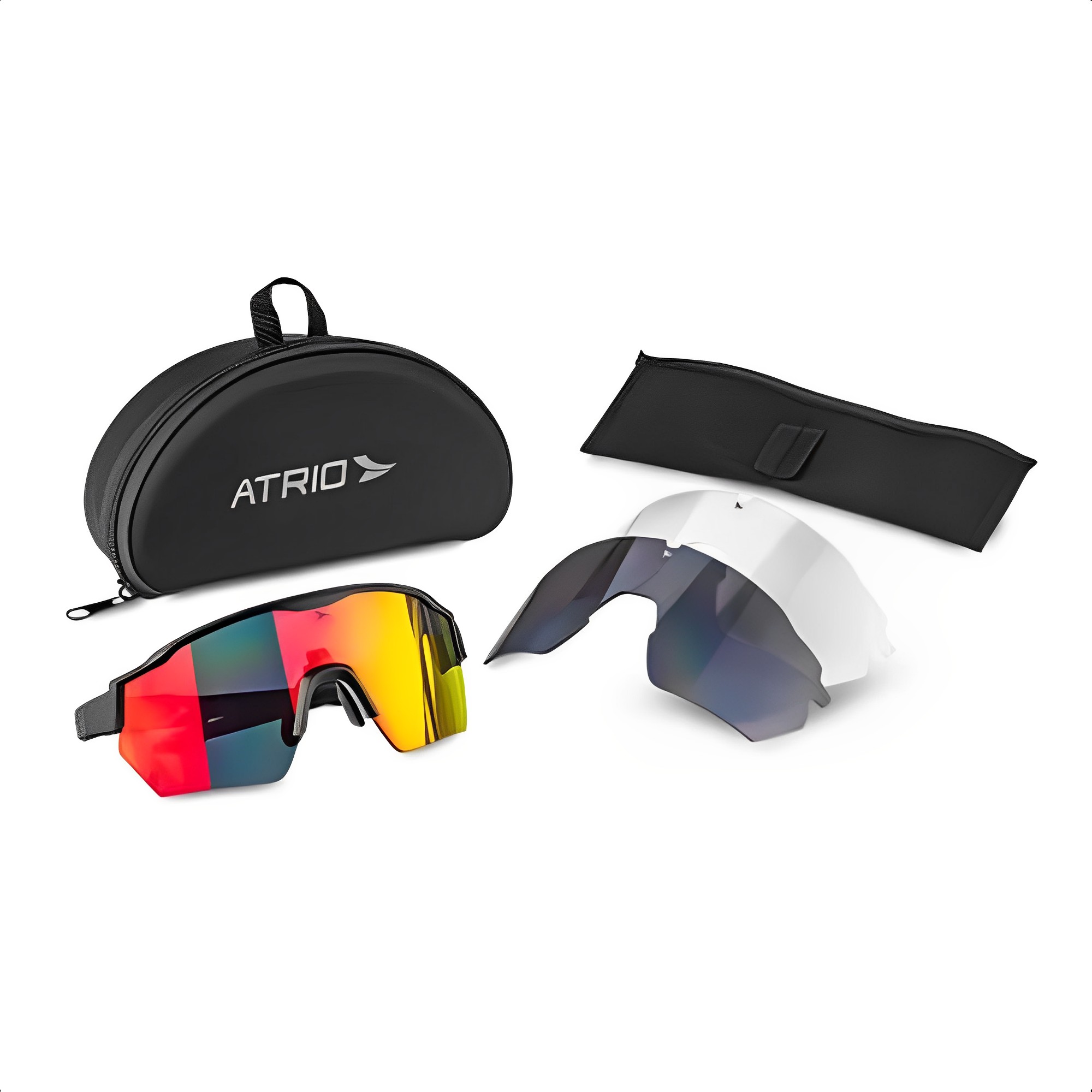 Óculos Esportivo Sprinter Com Proteção UV400 E Kit3 Lentes Black Red Ciclismo Esporte Atrio-BI235