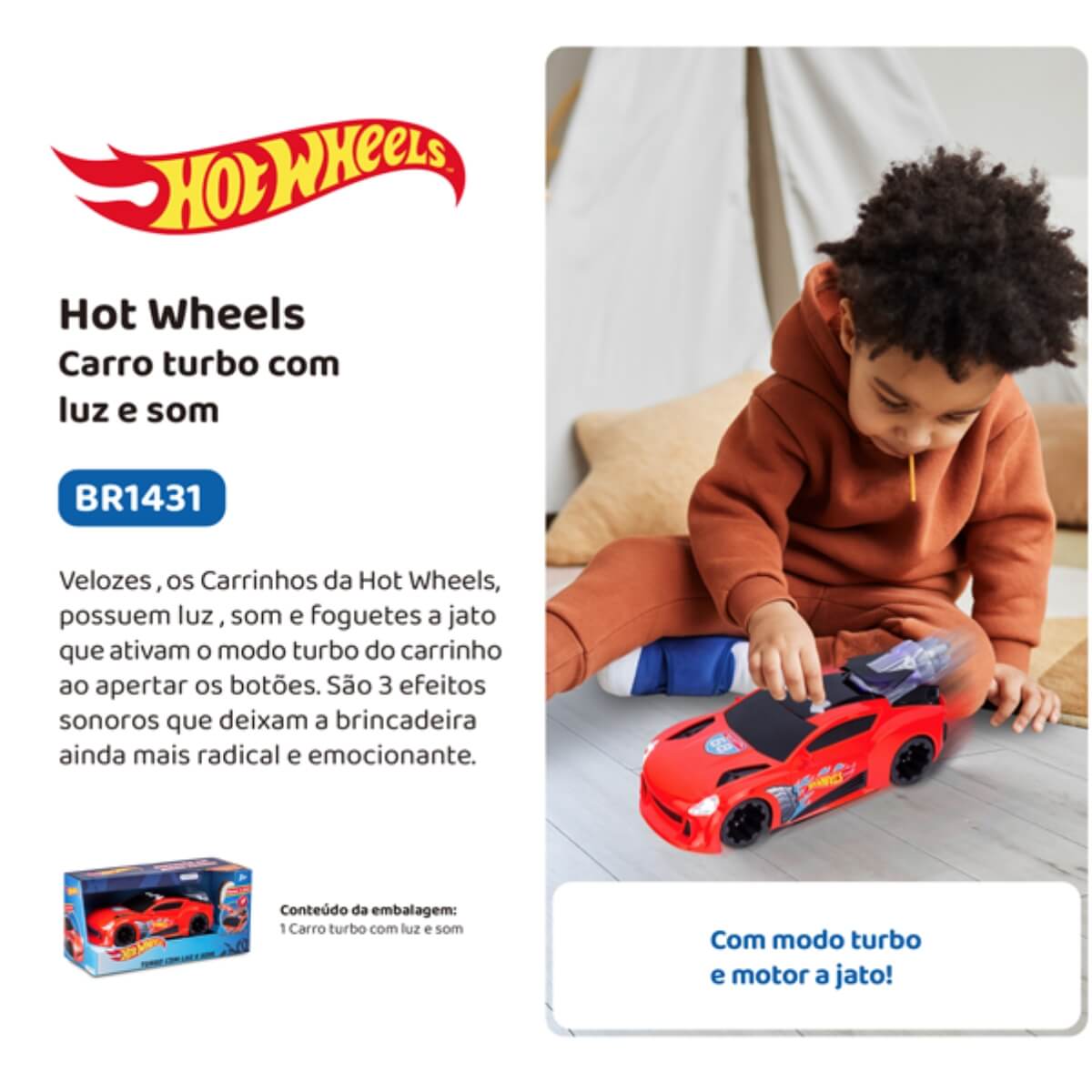 Brinquedo Carrinho Hot Wheels Turbo com Luz e Som Modo Turbo Vermelho Multikids - BR1431