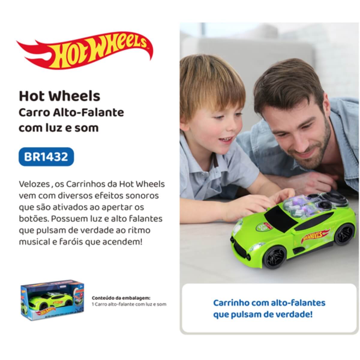 Brinquedo Carrinho Hot Wheels Carro de Som e Luz Verde Multikids - BR1432