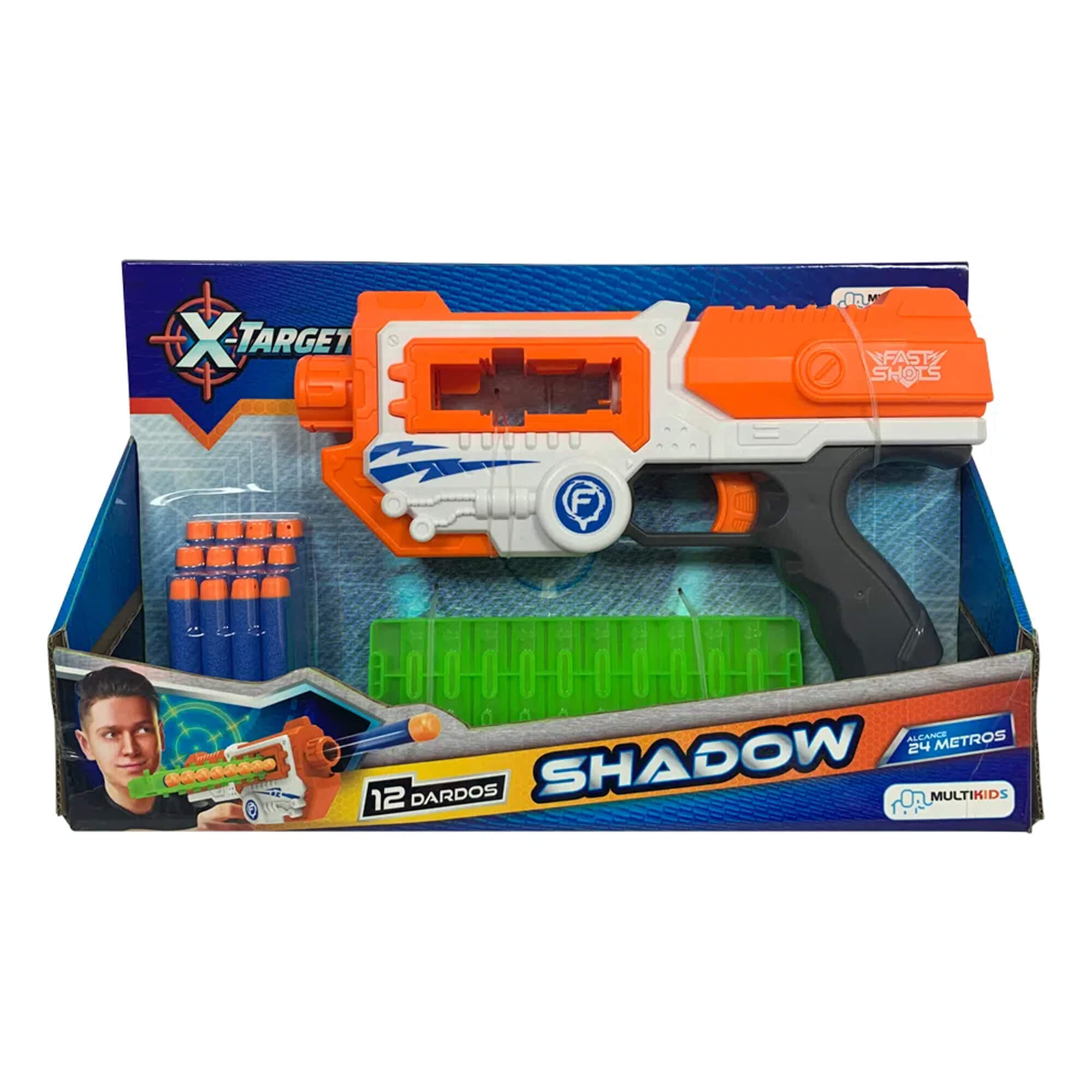 Brinquedo Lançador de Dardos X-Target Shadow com 12 Dardos Alcance 24m Multikids - BR1455