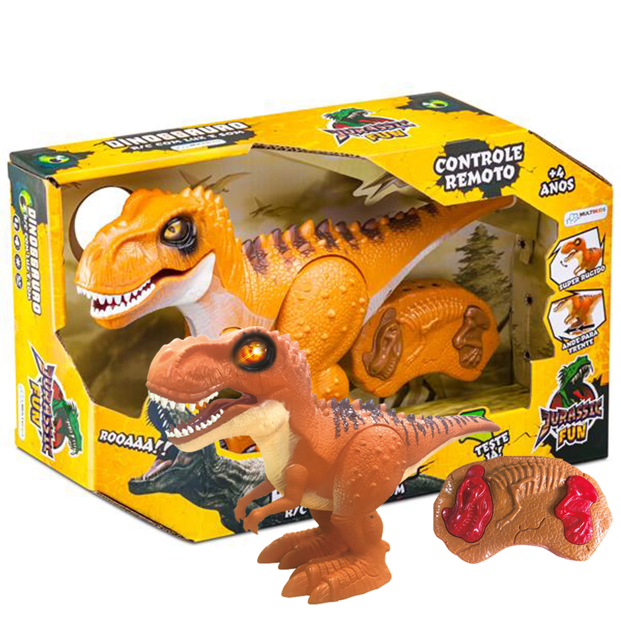 Brinquedo Dinossauro Tiranossauro Rex com Luz e Som Controle Remoto Jurassic Fun Boneco - BR1461