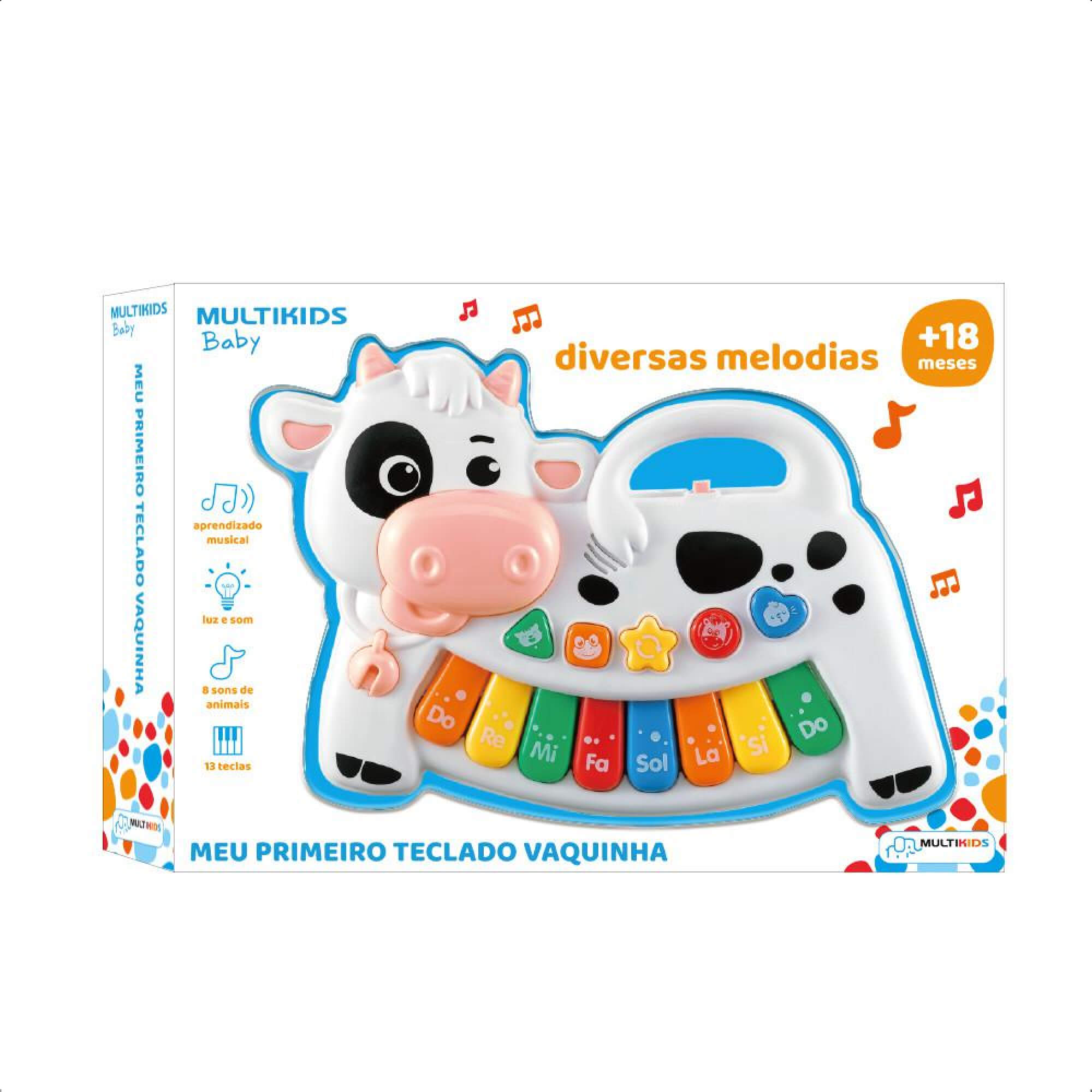 Teclado Infantil Vaquinha 13 Teclas com Sons de Animais e Melodias – Multikids BR1509