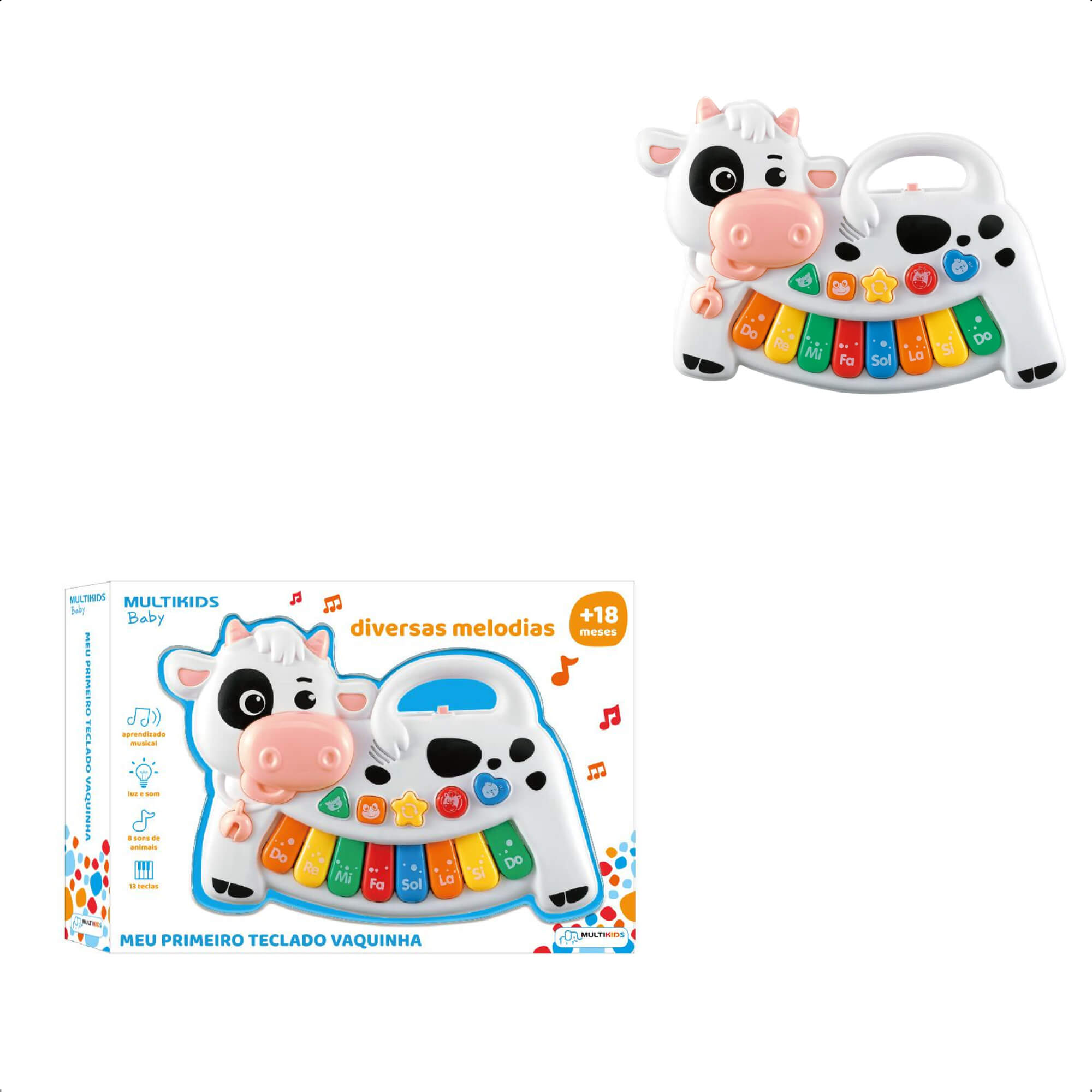 Teclado Infantil Vaquinha 13 Teclas com Sons de Animais e Melodias – Multikids BR1509
