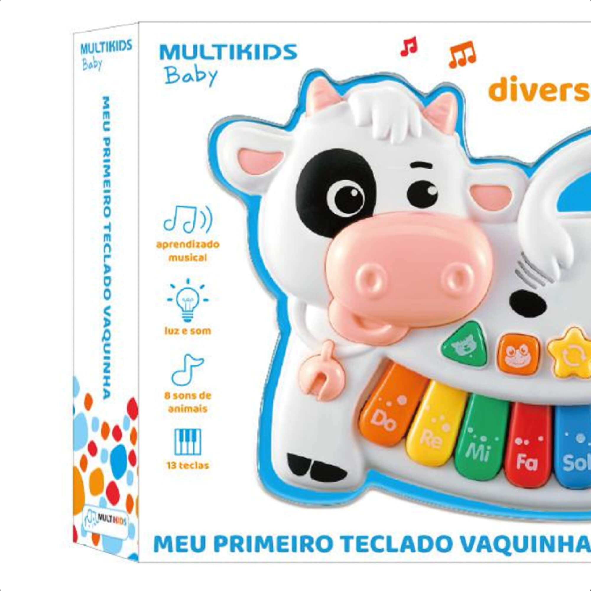 Teclado Infantil Vaquinha 13 Teclas com Sons de Animais e Melodias – Multikids BR1509