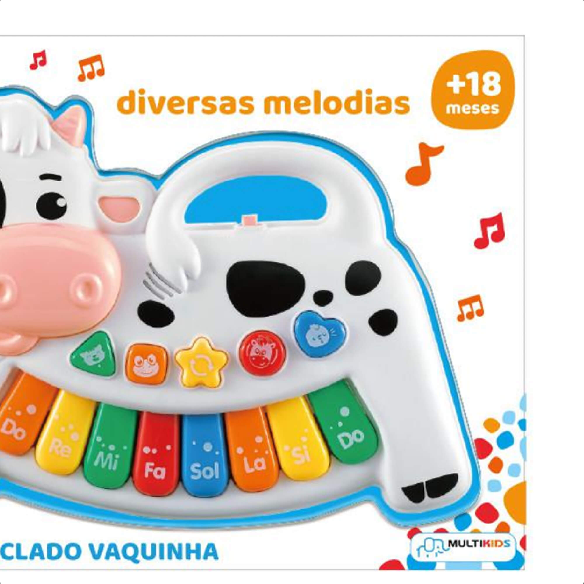 Teclado Infantil Vaquinha 13 Teclas com Sons de Animais e Melodias – Multikids BR1509