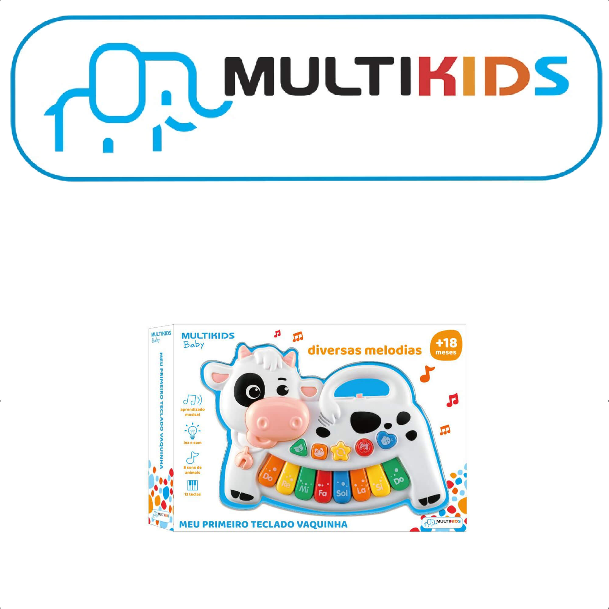 Teclado Infantil Vaquinha 13 Teclas com Sons de Animais e Melodias – Multikids BR1509