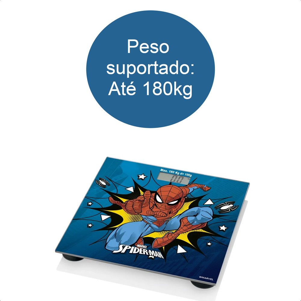 Balança Digital Homem Aranha Até 180Kg Com Vidro Temperado Antiderrapante Multilaser - HC097