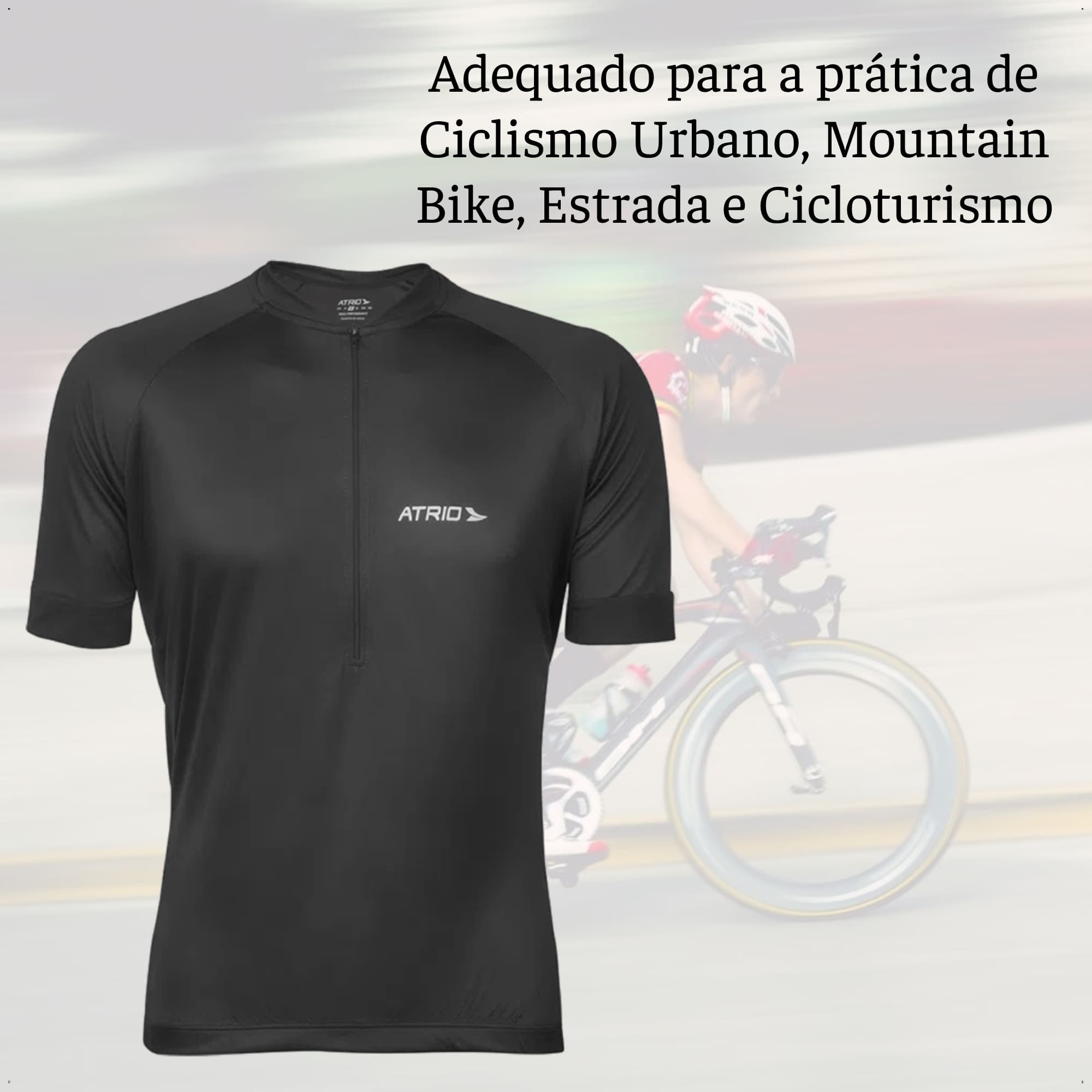 Camisa Ciclismo Masculina Tam G Preta UV30+ Dryfit Sport Corrida Treino Academia Atrio VB003