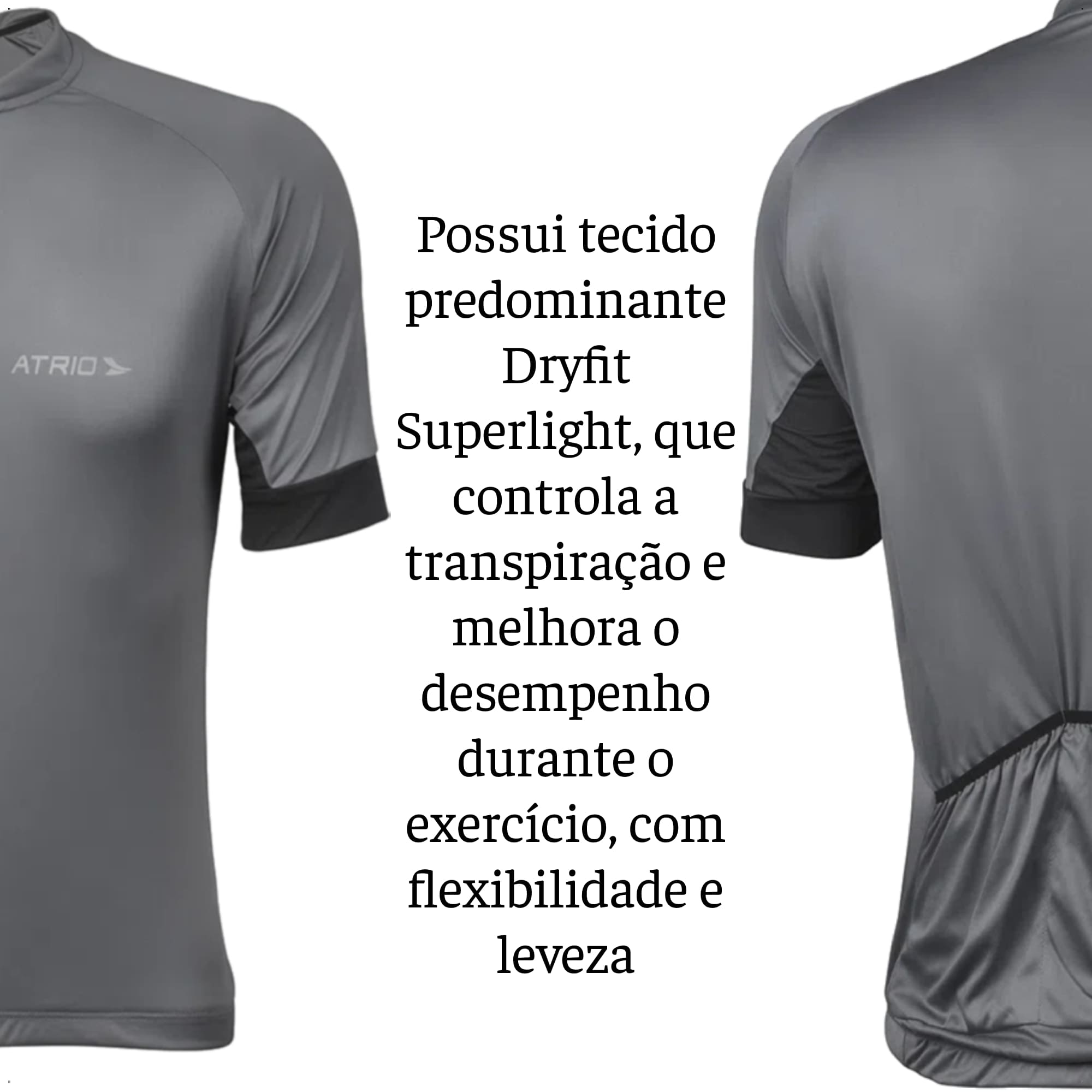 Camisa Ciclismo Masculina Tam M Cinza Chumbo UV30+ Dryfit Sport Corrida Treino Academia Atrio VB007