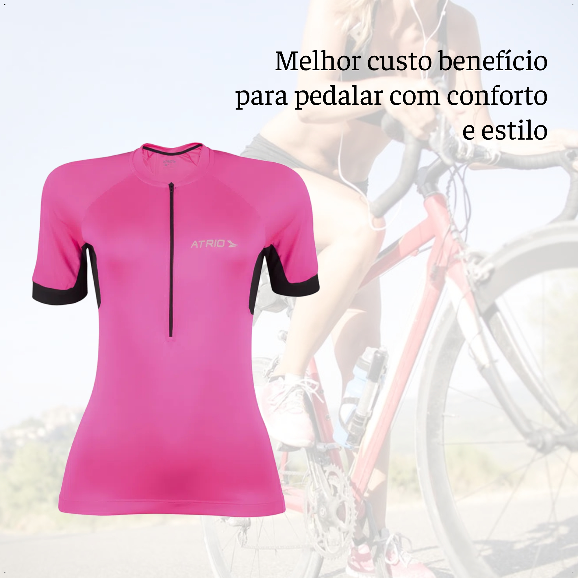 Camisa de Ciclismo Feminino Manga Curta Sport Tamanho PP Rosa Proteção UV30+ Atrio -	VB016