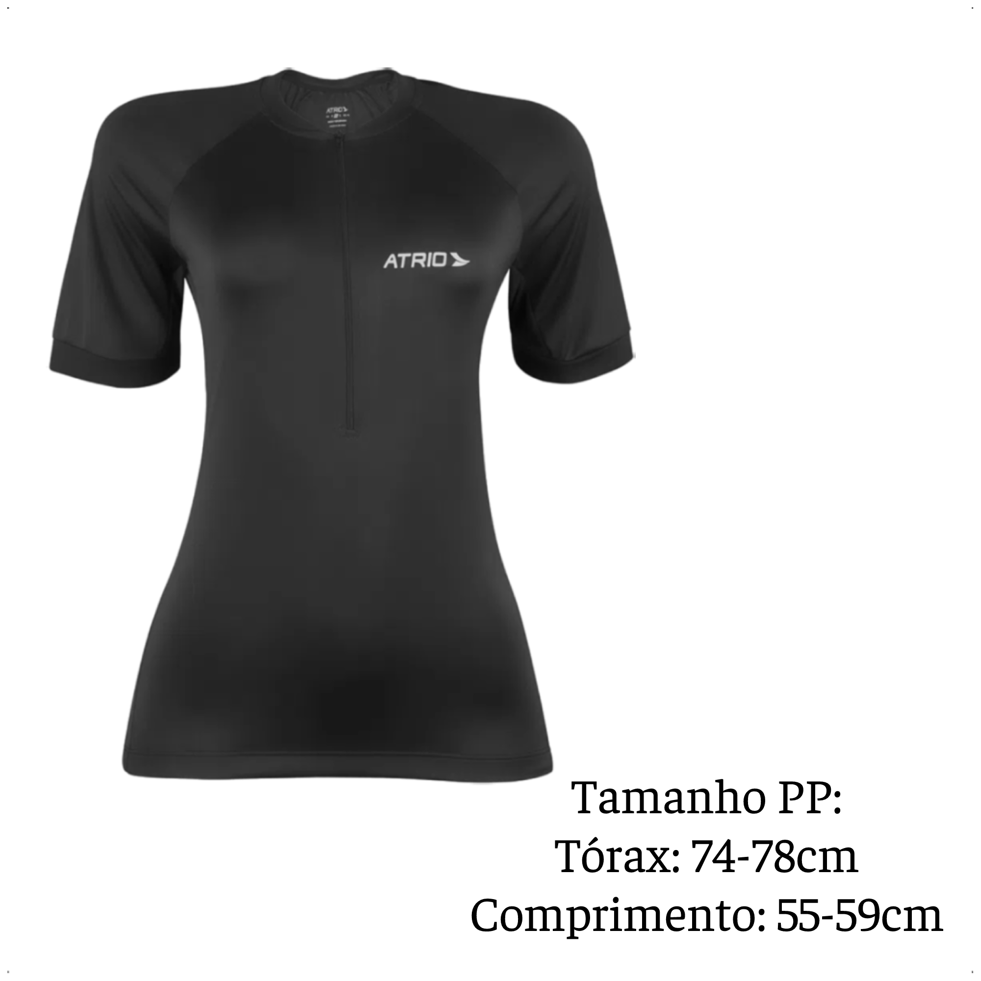 Camisa Ciclismo Feminina Preta Tamanho PP Zíper Dryfit Proteção UV30+ Corrida Treino Atrio VB026