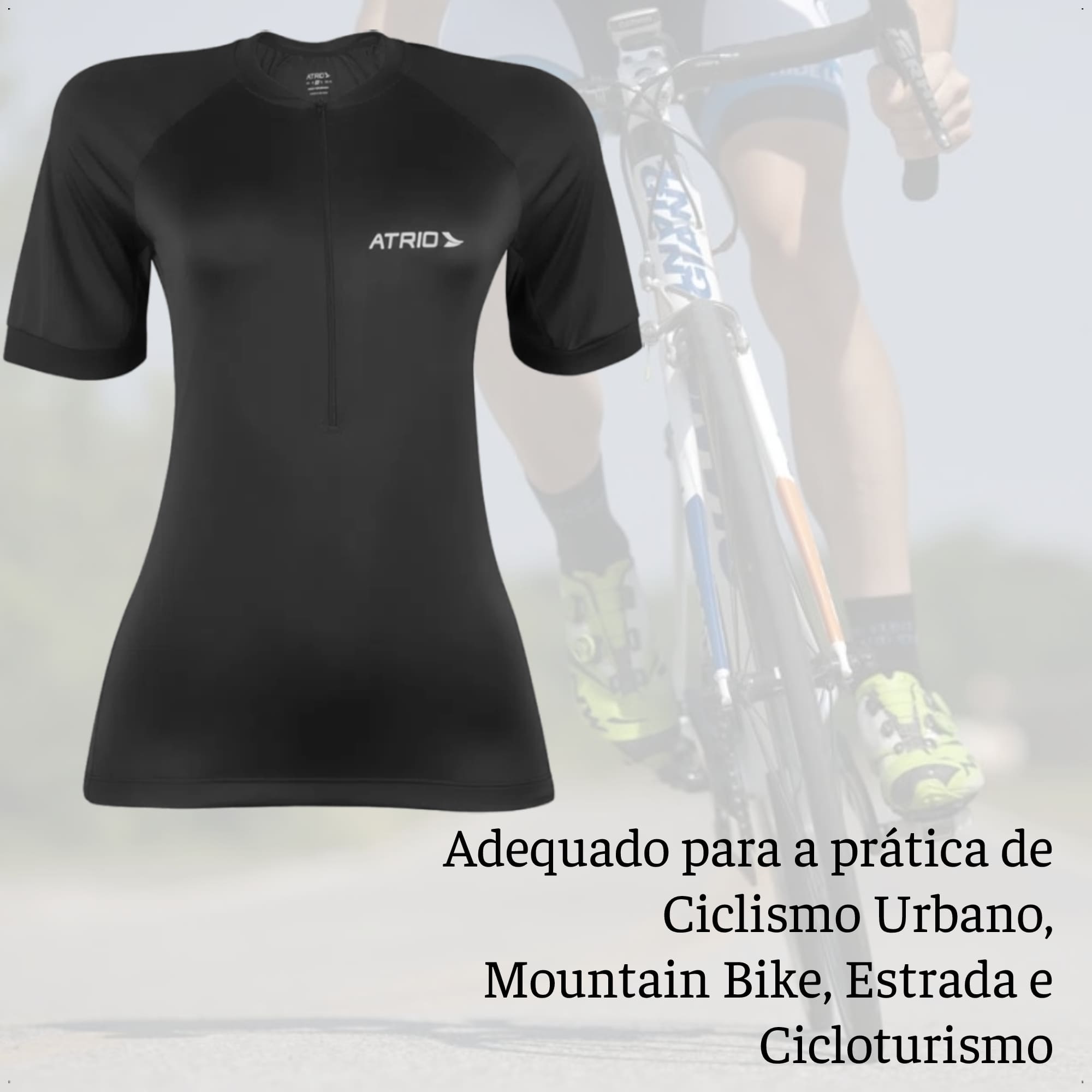 Camisa Ciclismo Feminina Preta Tam. M Zíper Dryfit Proteção UV30+ Corrida Treino Atrio VB028
