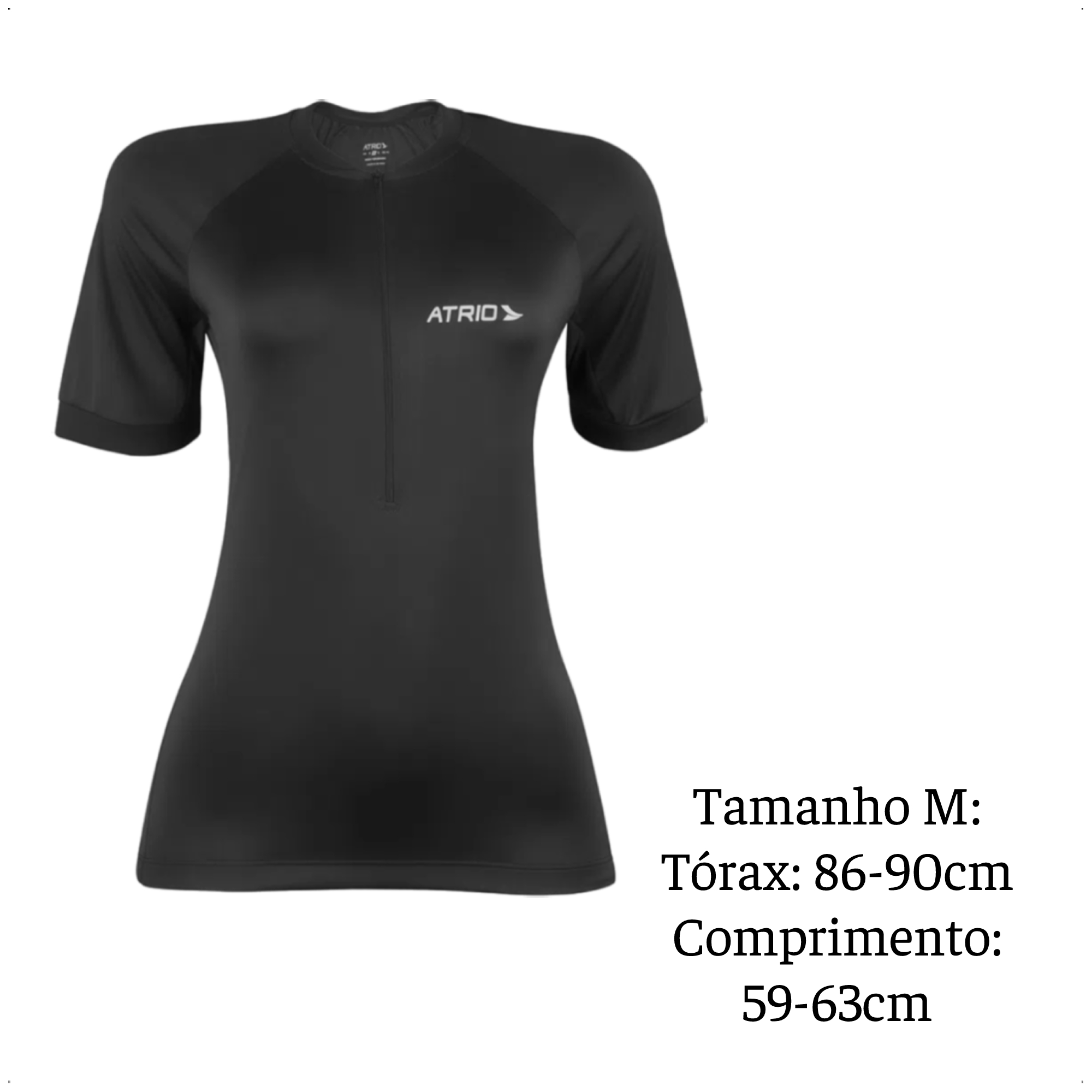 Camisa Ciclismo Feminina Preta Tam. M Zíper Dryfit Proteção UV30+ Corrida Treino Atrio VB028
