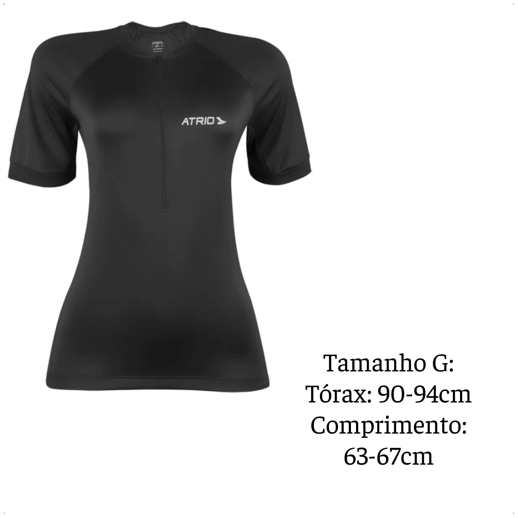 Camisa Ciclismo Feminina Preta Tamanho G Zíper Dryfit Proteção UV30+ Corrida Academia Atrio VB029
