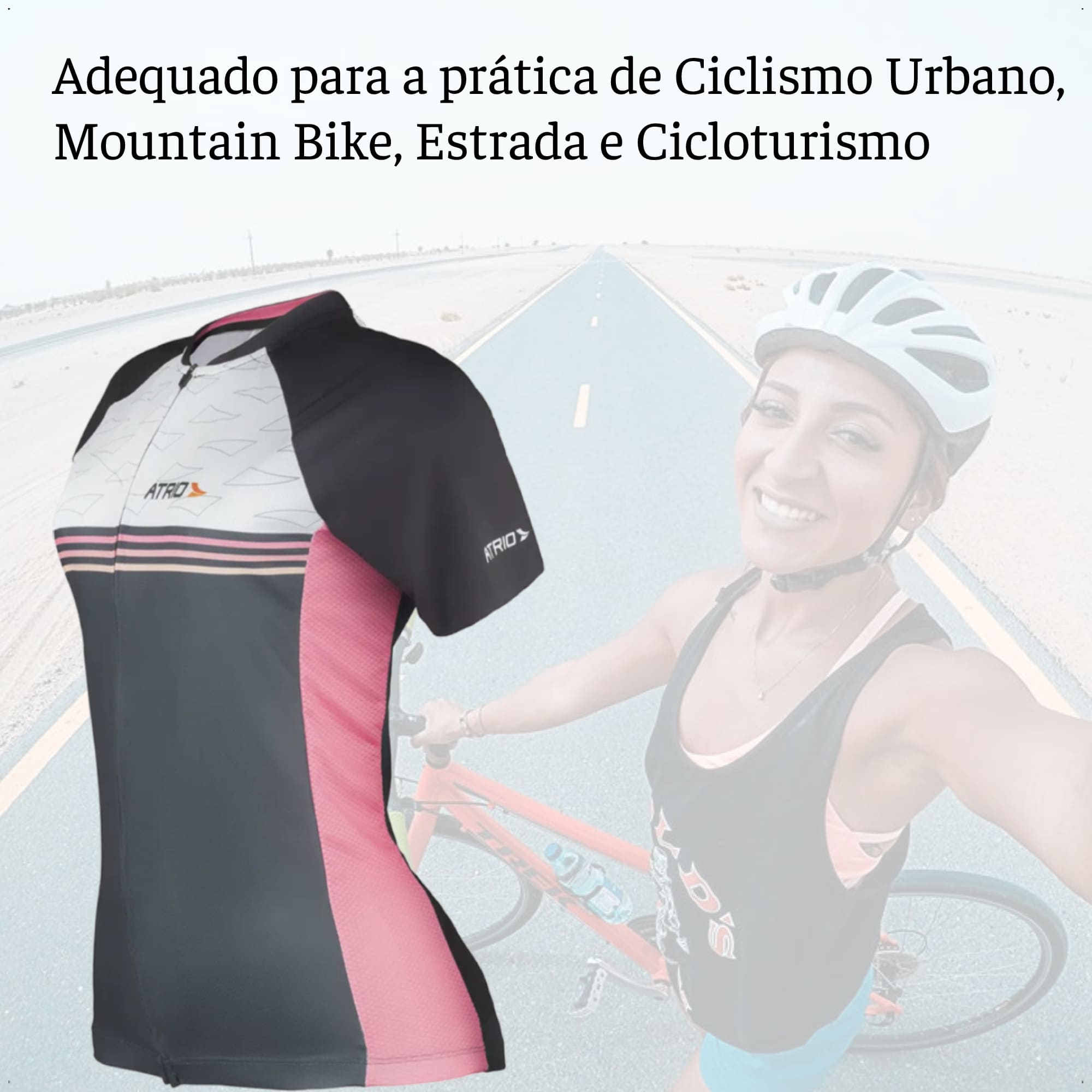 Camisa Race Ciclismo Feminina P Rosa e Preto Bolsos Traseiro Corrida Academia UV50+ Atrio VB037