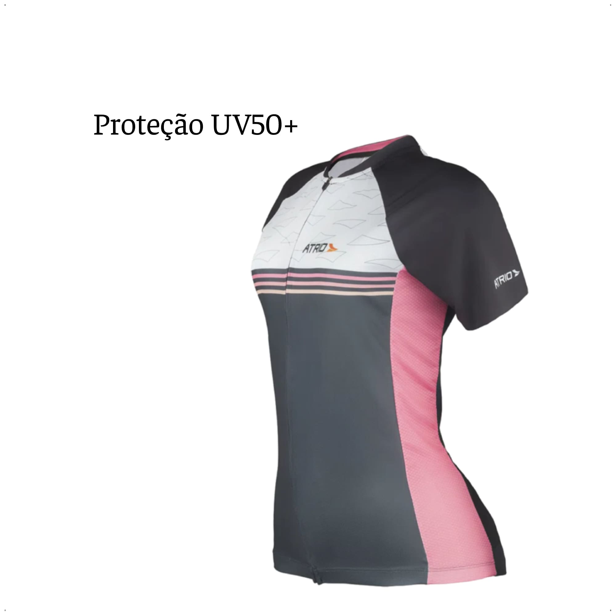 Camisa Race Ciclismo Feminina M Rosa e Preto Bolsos Traseiro Corrida Academia UV50+ Atrio VB038